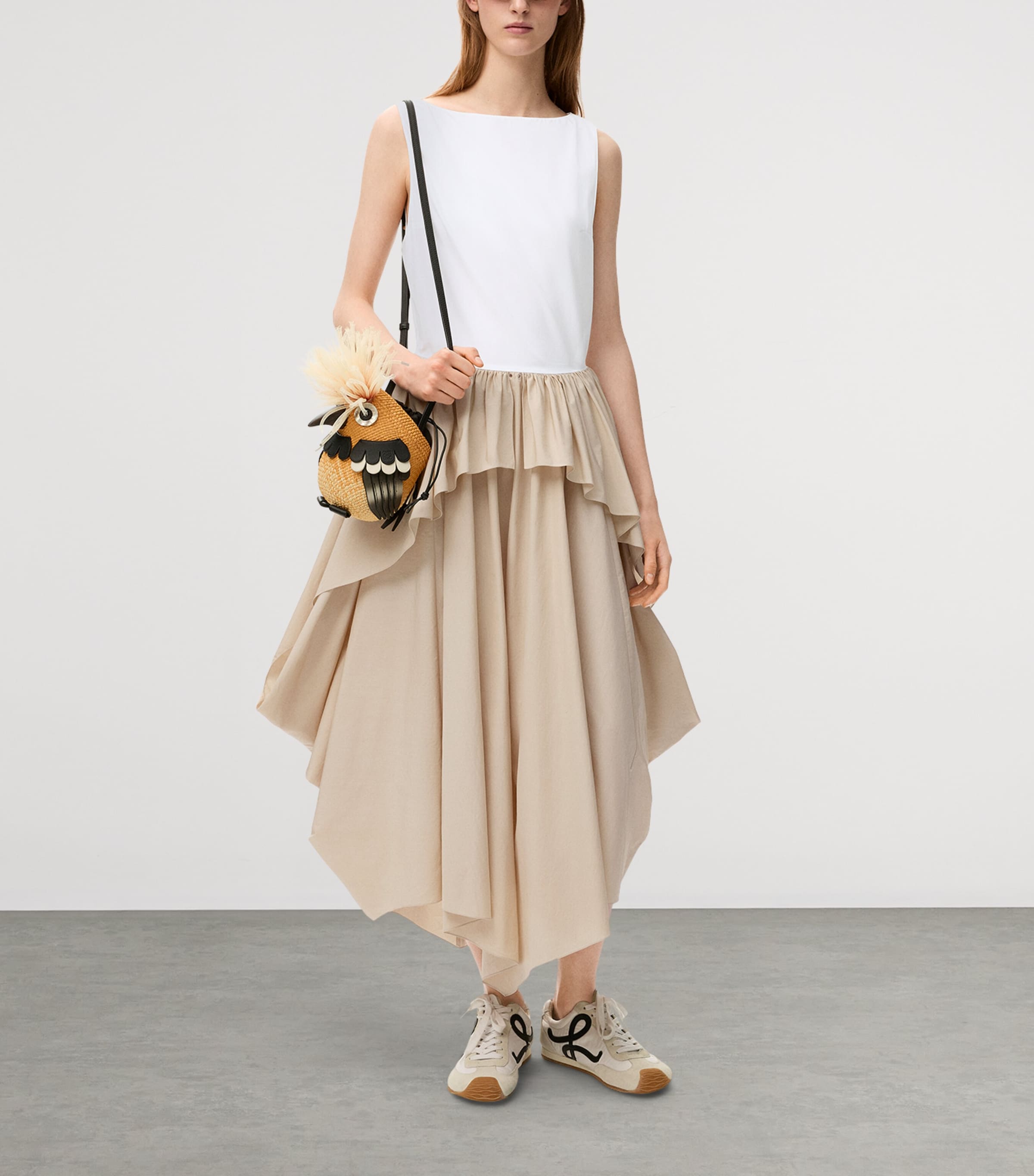 LOEWE Womens x Paula’s Ibiza Cotton Asymmetric Midi Dress White/beige Image 2