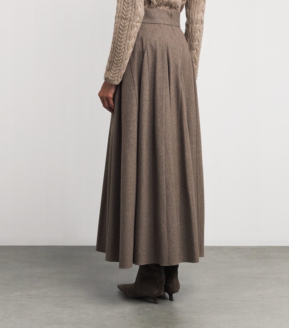 Stretch Wool Flared Maxi Skirt HAZELNUT BROWN Image 4