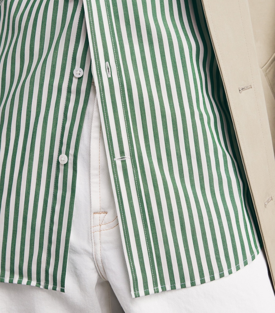 Cotton Poplin Boyfriend Shirt FOREST GREEN STRIPE Image 6