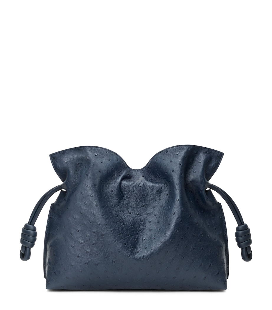 LOEWE Medium Ostrich Leather Flamenco Clutch Bag Deep Navy Image 1