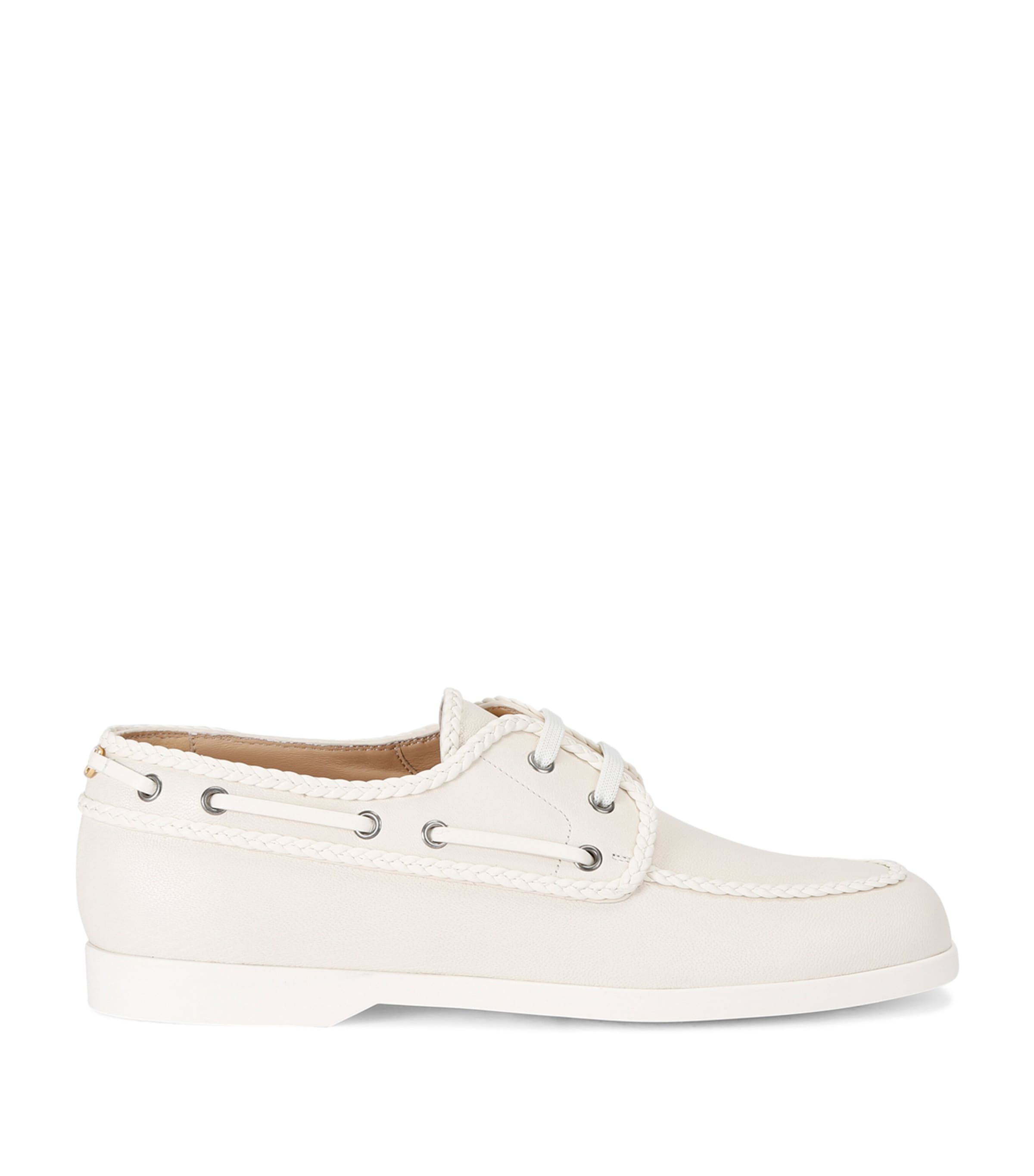 Valentino Garavani Leather Boat Shoes Bone Image 1