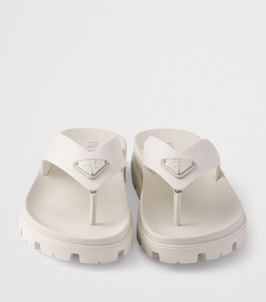 Prada Rubber Logo Thong Sandals Neutral Image 5