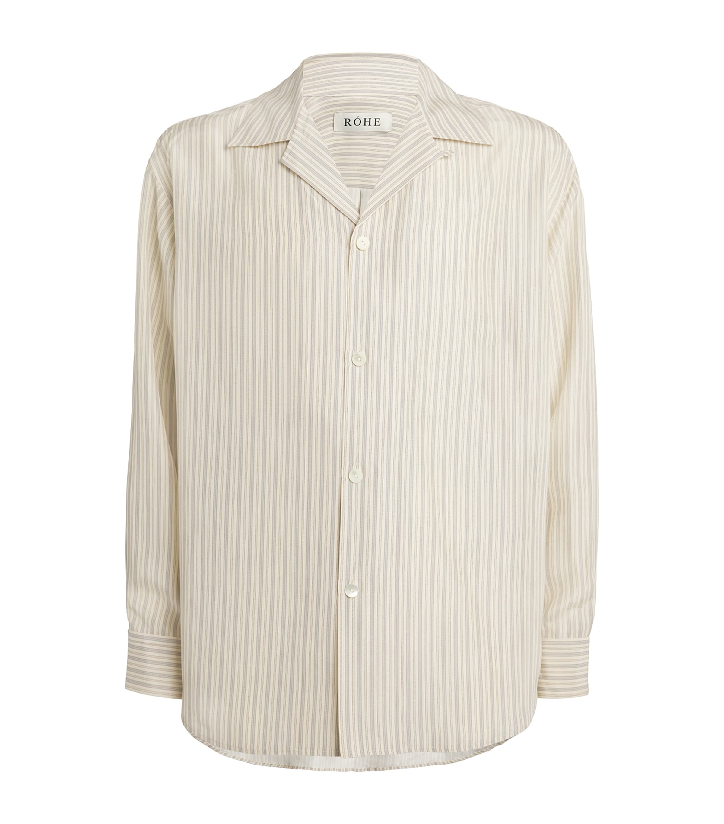 Róhe Mens Cotton Stripe Shirt Cream Hrtg Strip Image 1