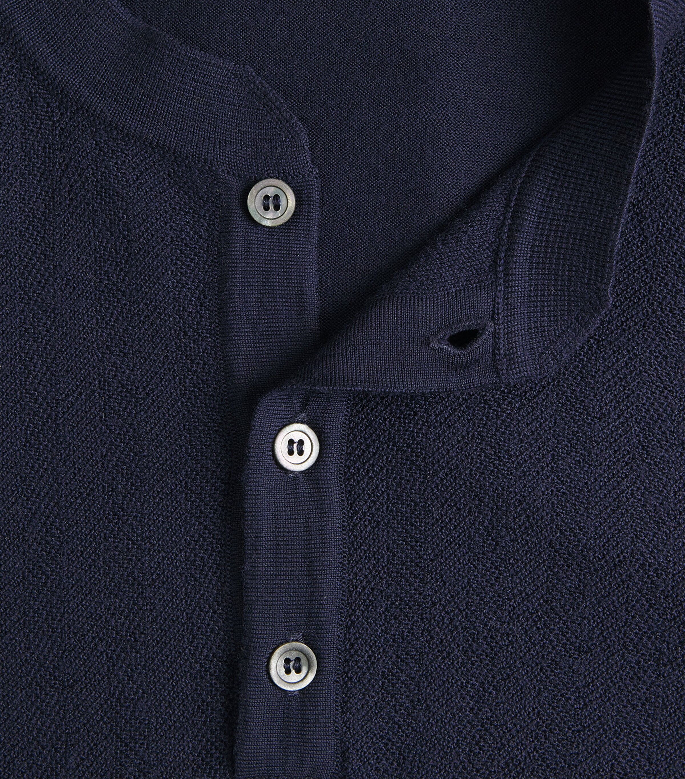 Sease Mens Wool, Silk and Cashmere Herringbone Henley Top Midnight Blue Image 6