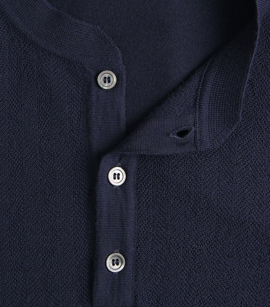 Sease Mens Wool, Silk and Cashmere Herringbone Henley Top Midnight Blue Image 6
