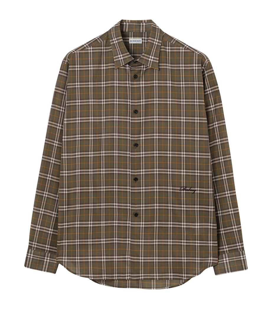 Burberry Mens Cotton Plaid Shirt Finch Brown Ip Check Image 1