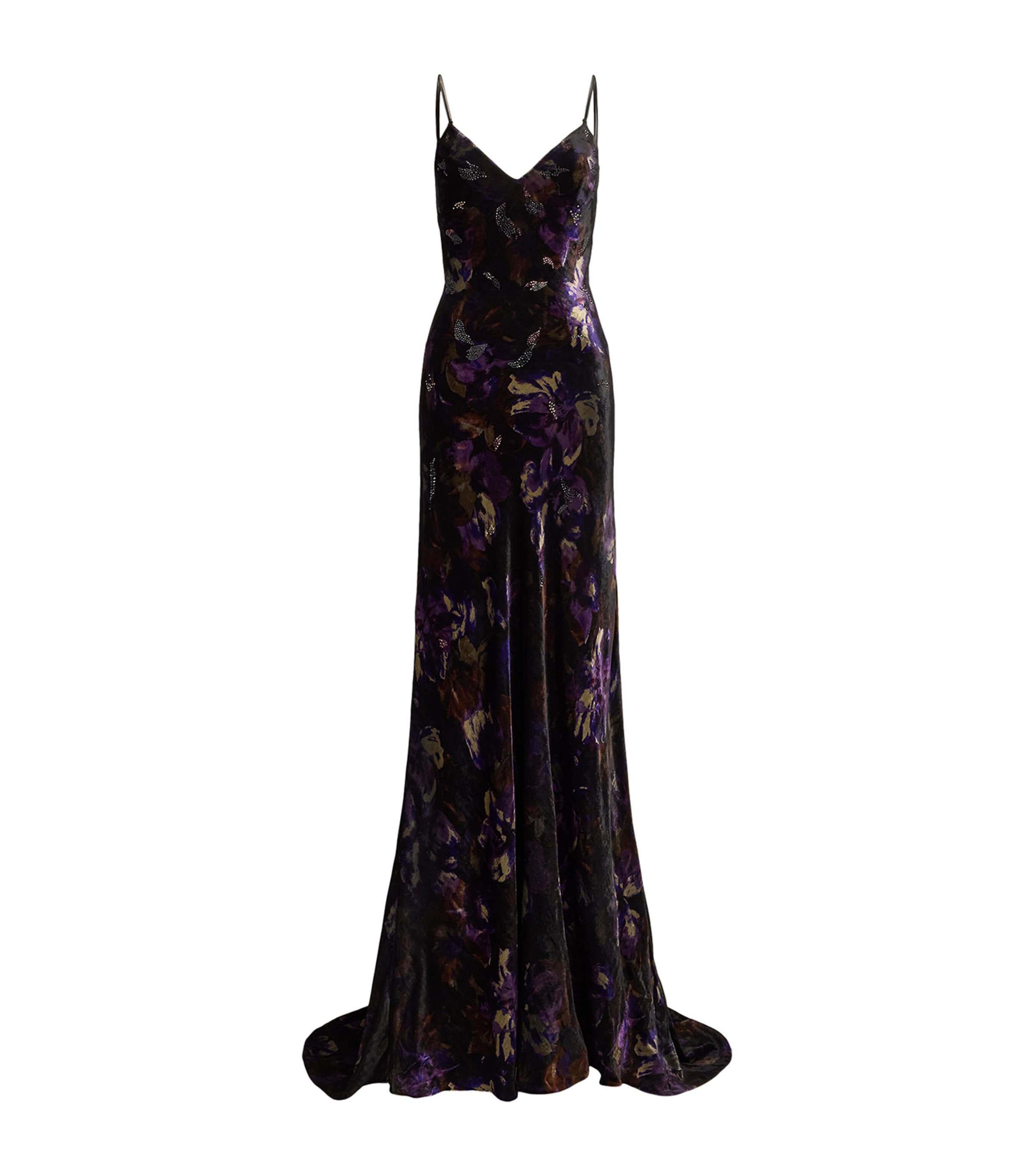 Velvet Embellished Floral Evening Dress