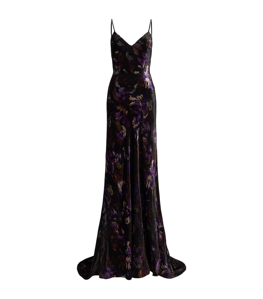 Velvet Embellished Floral Evening Dress BLACK/AUBERGINE Image 1