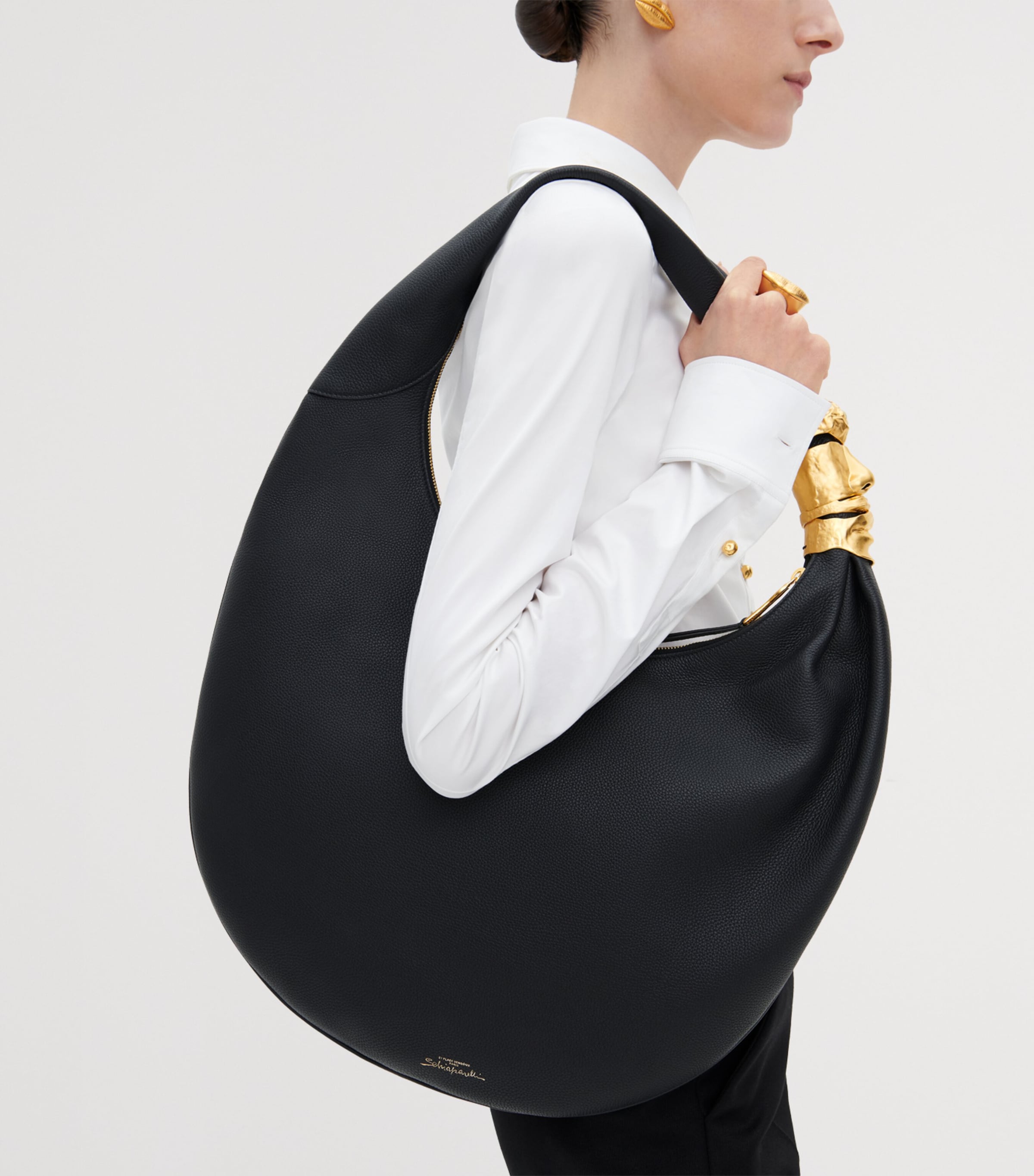 Schiaparelli Large Leather Soufflé Baguette Shoulder Bag Black Image 4