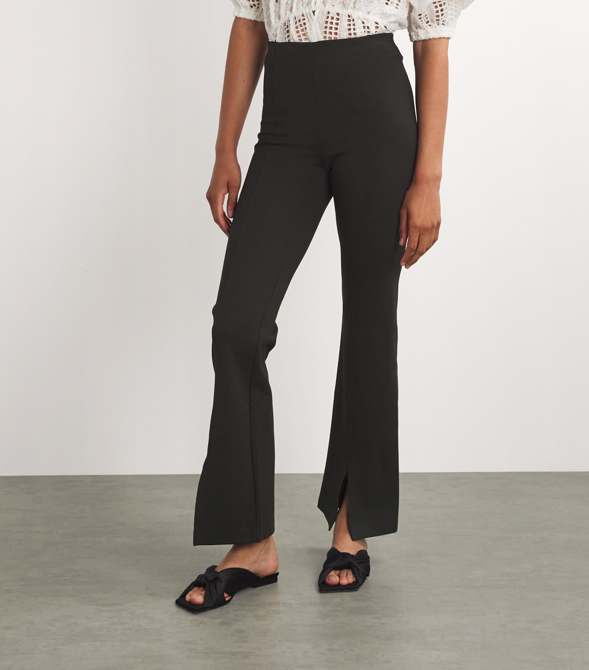 Flared Split-Hem Trousers BLACK Image 3