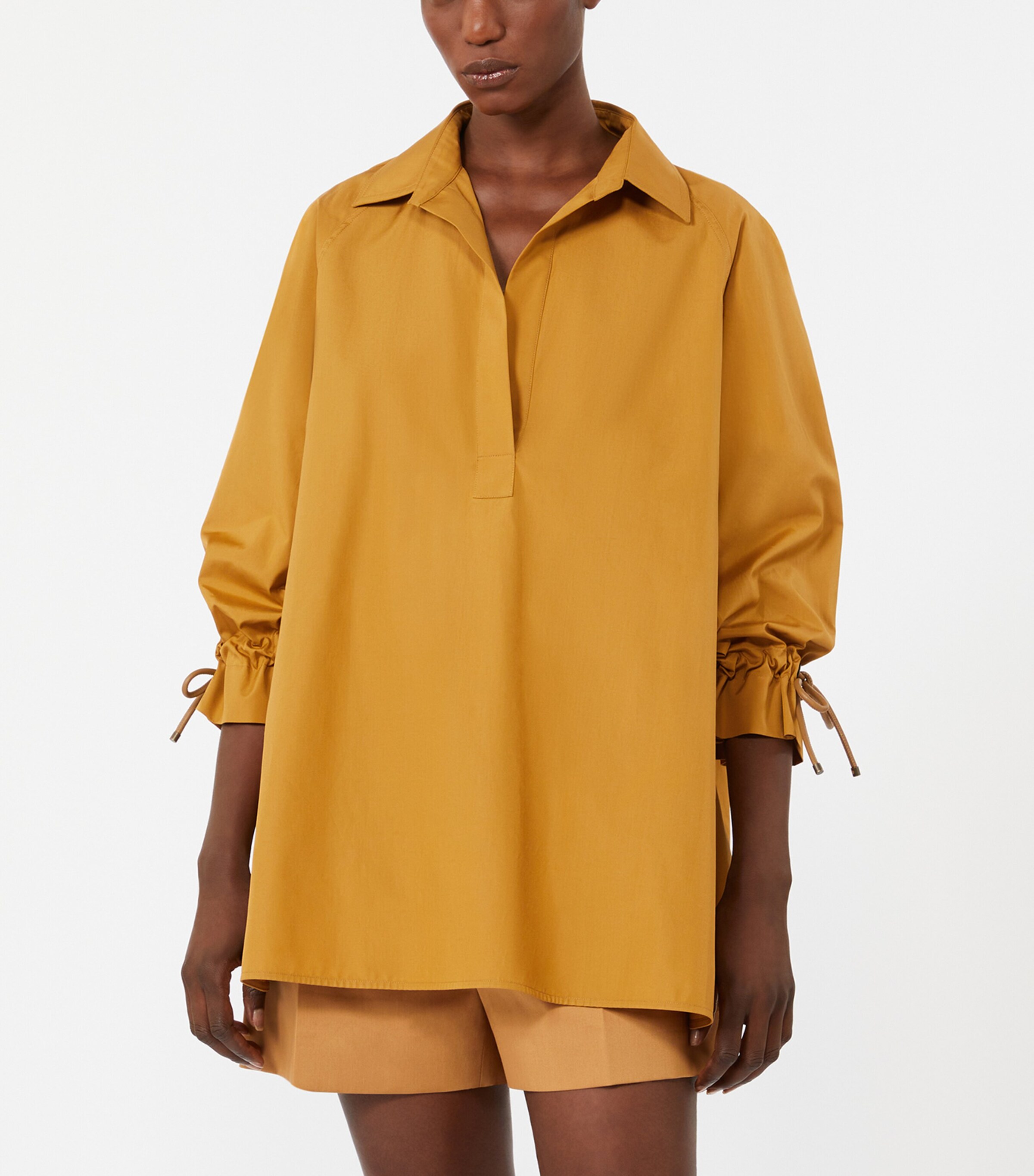 Max Mara Womens Cotton Poplin Drawstring Blouse Earth Image 3