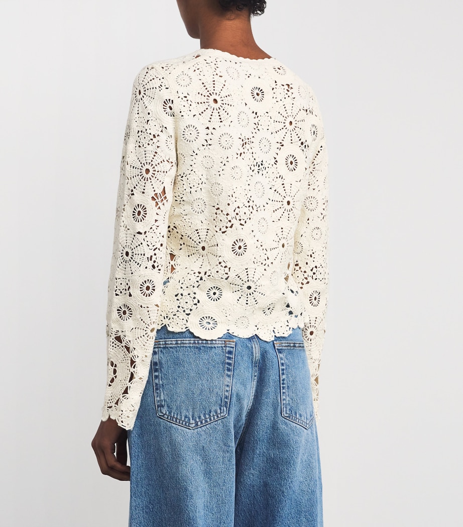 Crochet Long-Sleeve Top CREAM Image 4