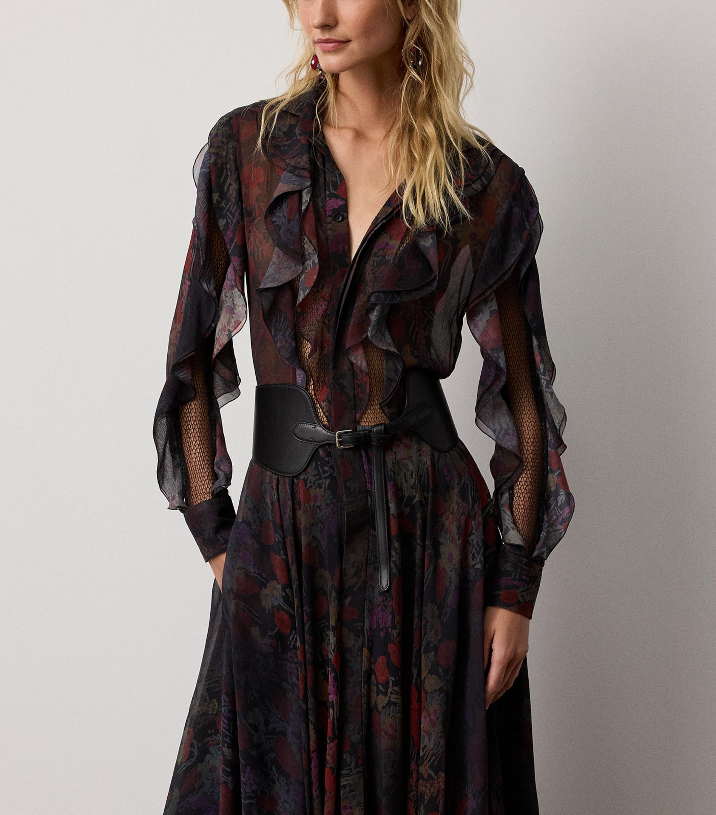 Silk Melony Midi Dress BLACK/CRIMSON MULTI Image 2