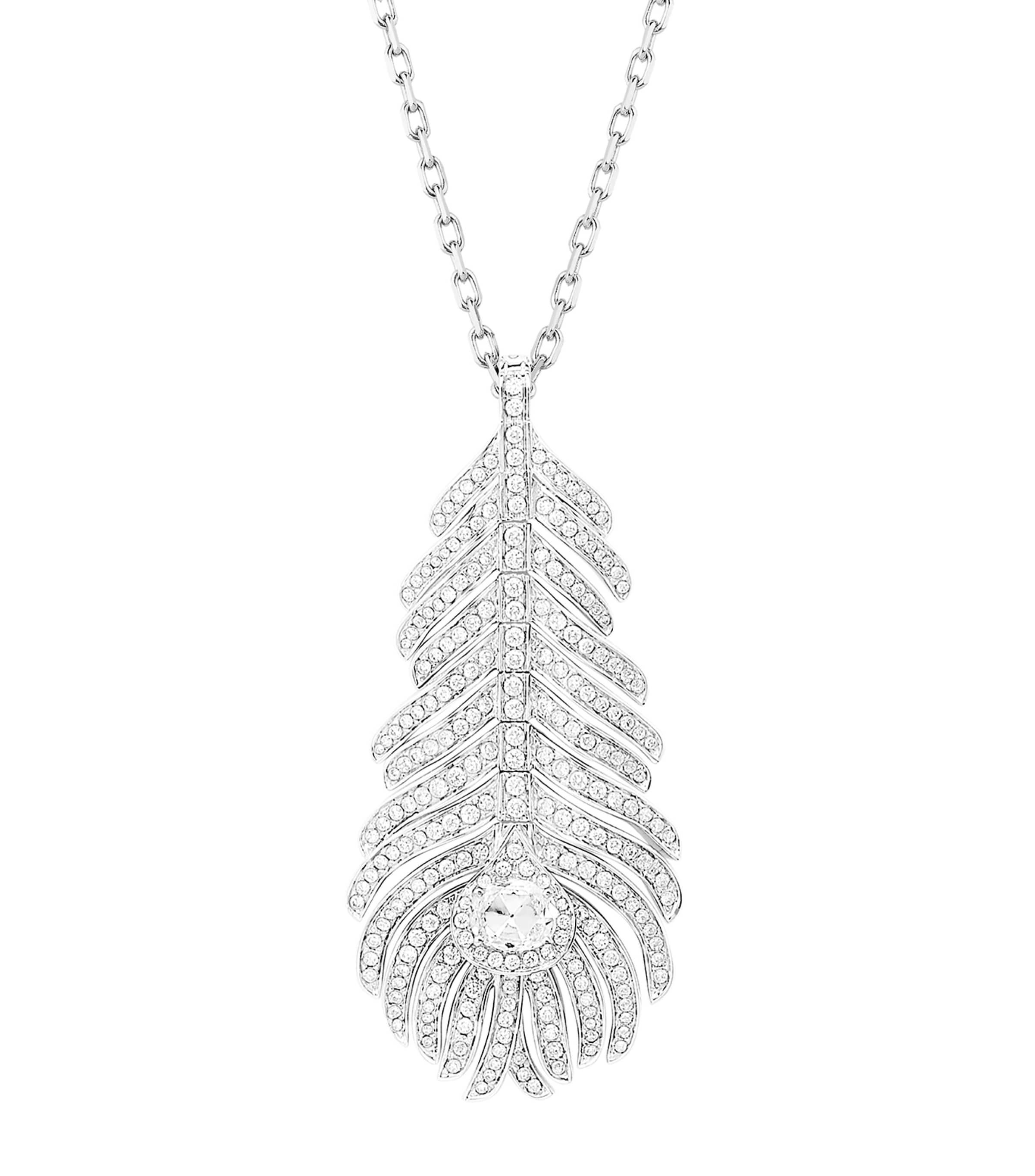 Medium White Gold and Diamond Plume de Paon Necklace WHITE Image 3