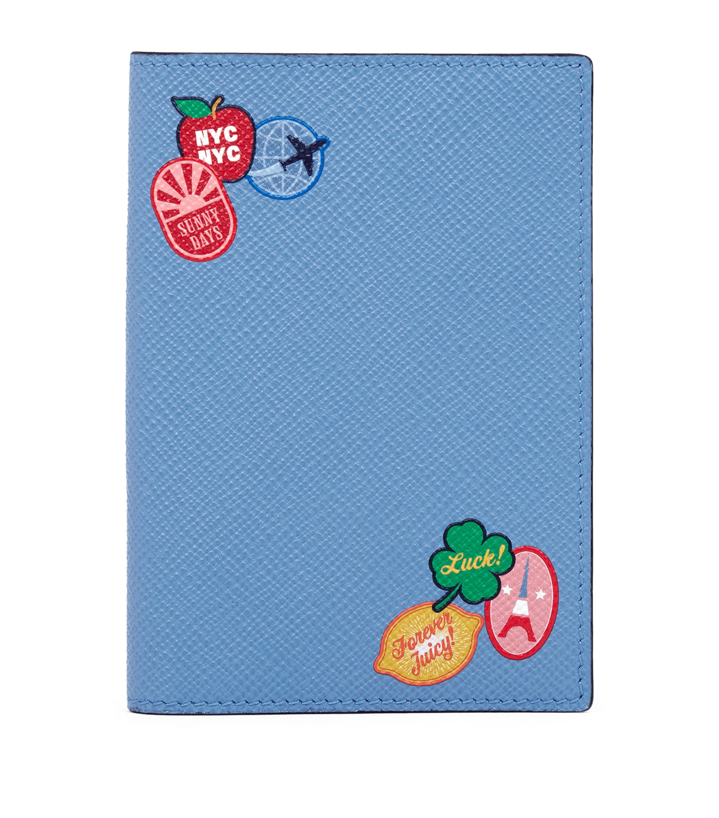 Smythson Panama Leather Stickers Passport Cover N Blue Image 1