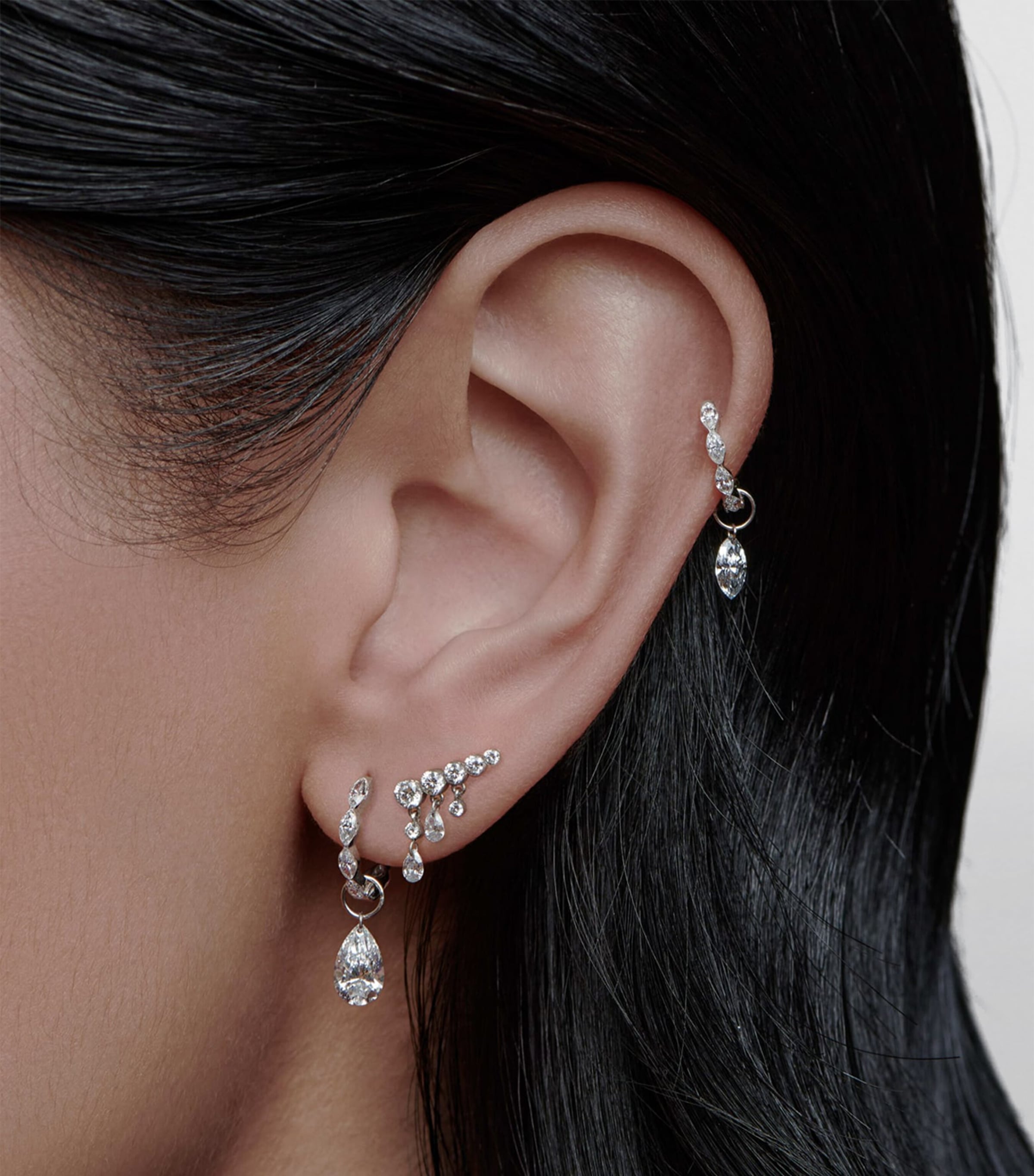 White Gold and Diamond Marquise Eternity Hoop Earring (8mm) WHITE GOLD Image 2