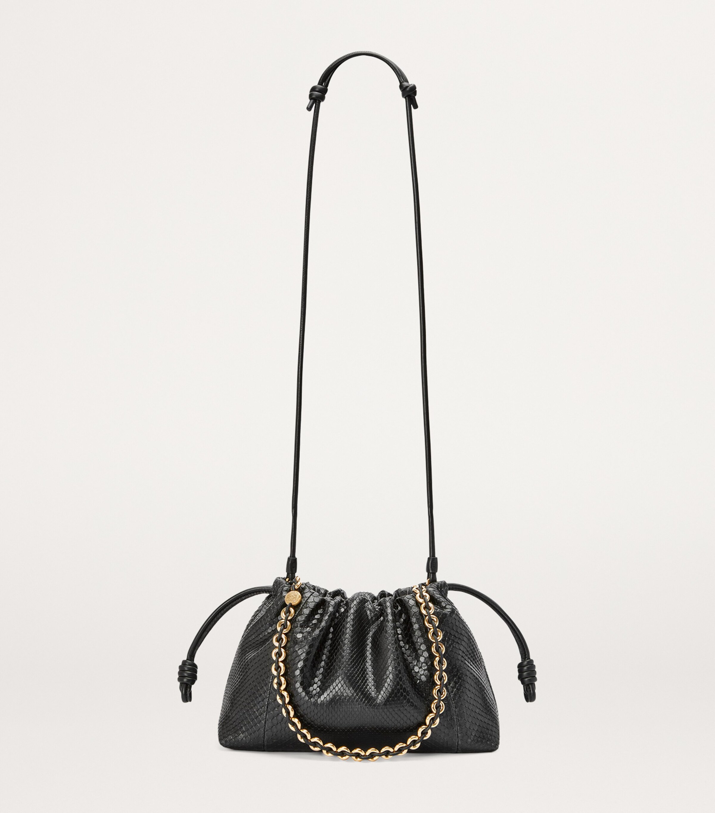 Medium Snakeskin Flamenco Shoulder Bag BLACK Image 8