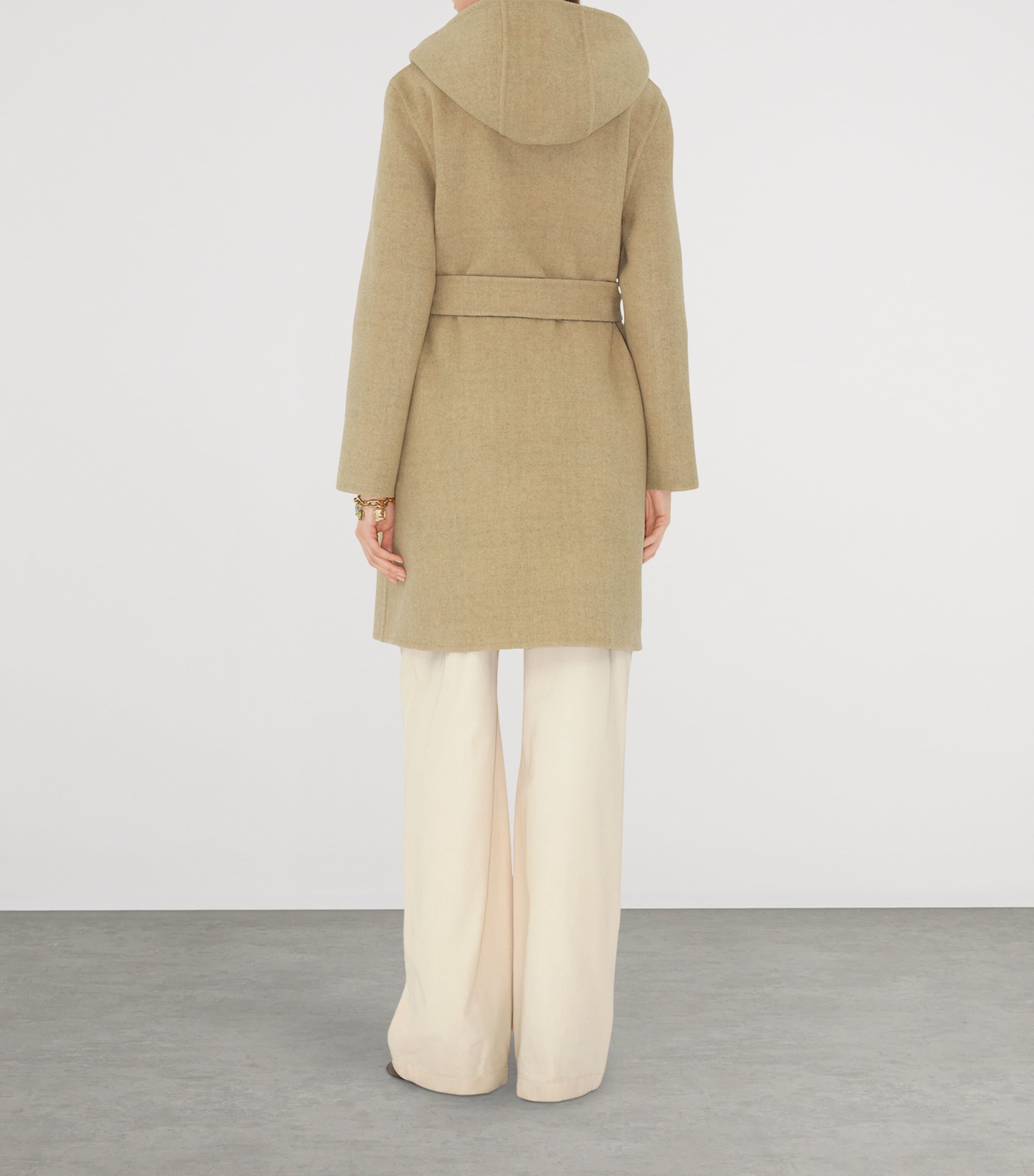 Wool  Reversible Hooded Wrap Coat SAND IP CHECK Image 5