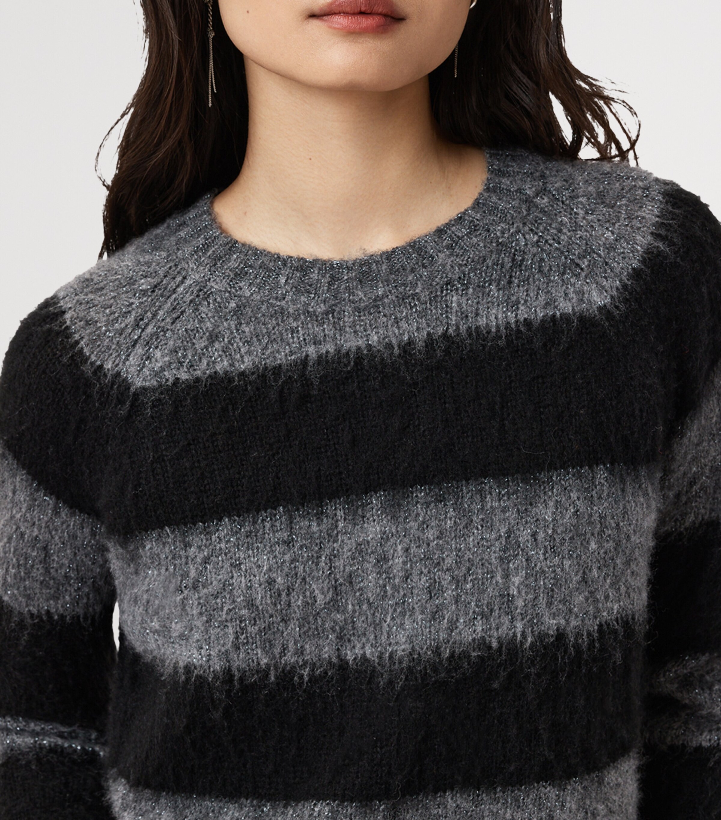 AllSaints Womens Stripe Crew-Neck Sweater Black/grey Image 2