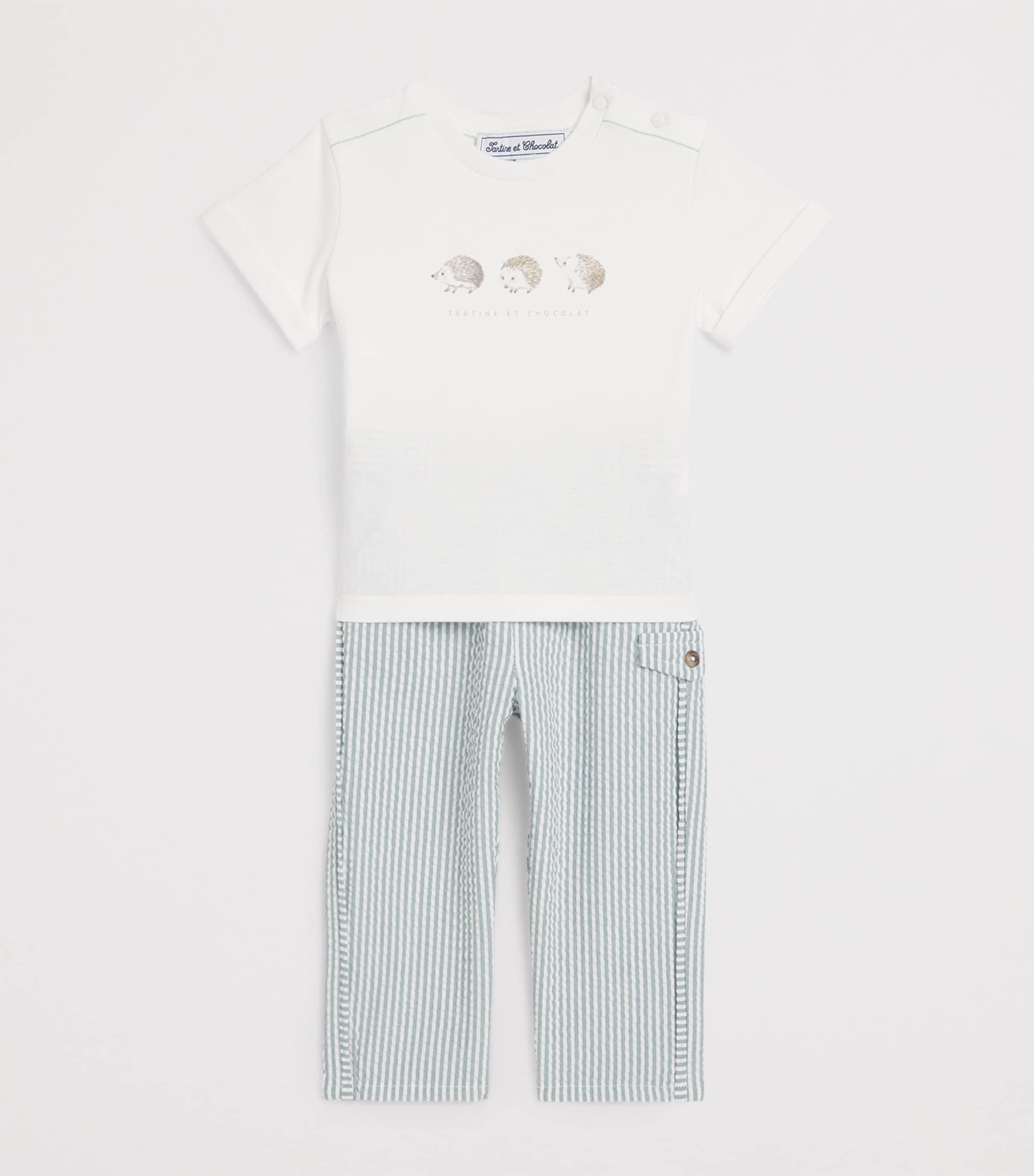 Cotton-Blend Crepe Stripe Trousers (3 Months - 4 Years) EMERAUDE Image 3