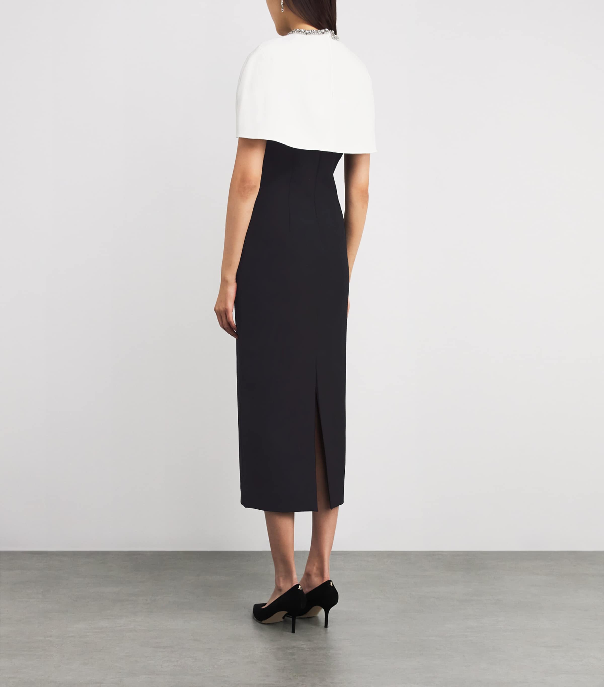 Embellished Shawl-Overlay Midi Dress BLACK Image 3