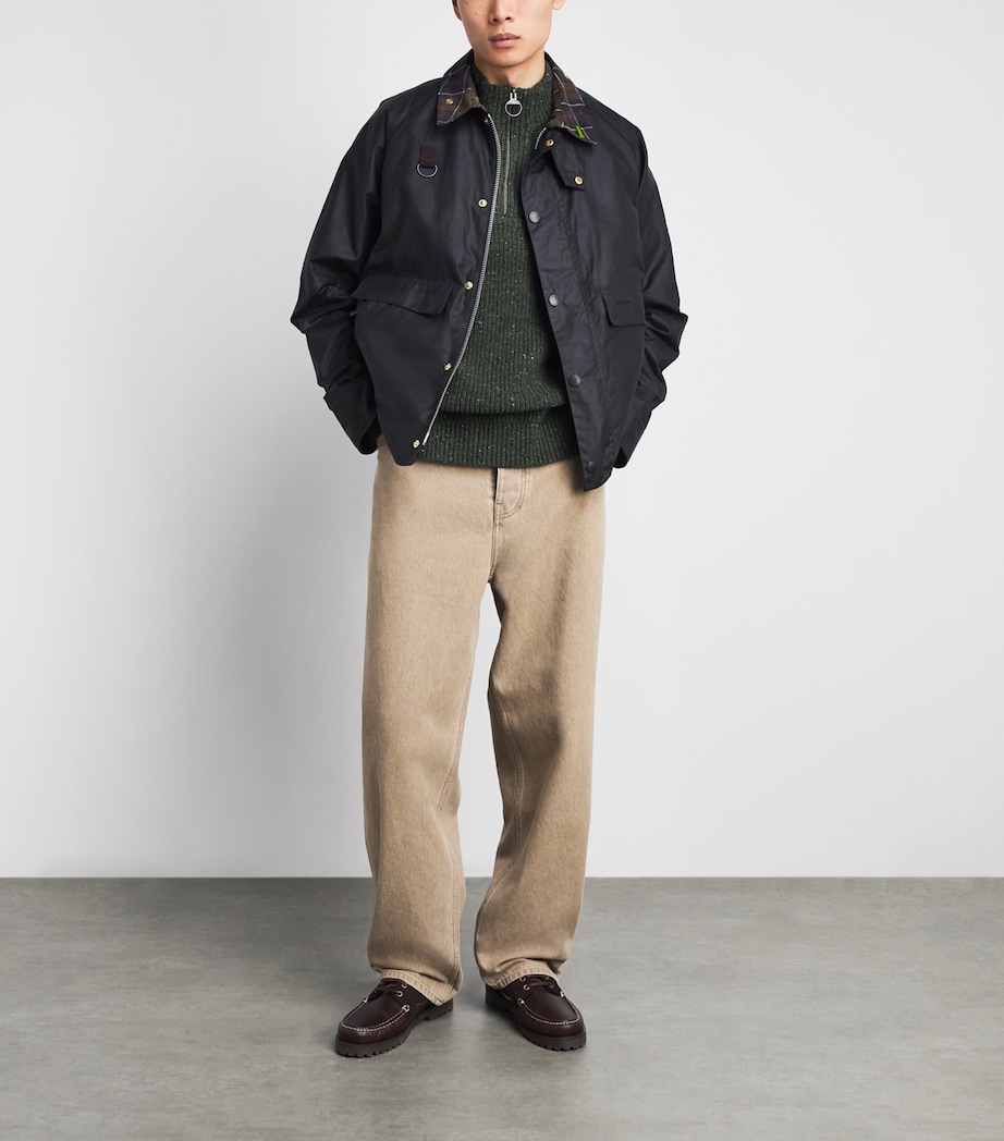 Barbour Mens Wool-Blend Essentials Fleck Quarter-Zip Sweater Olive Image 2