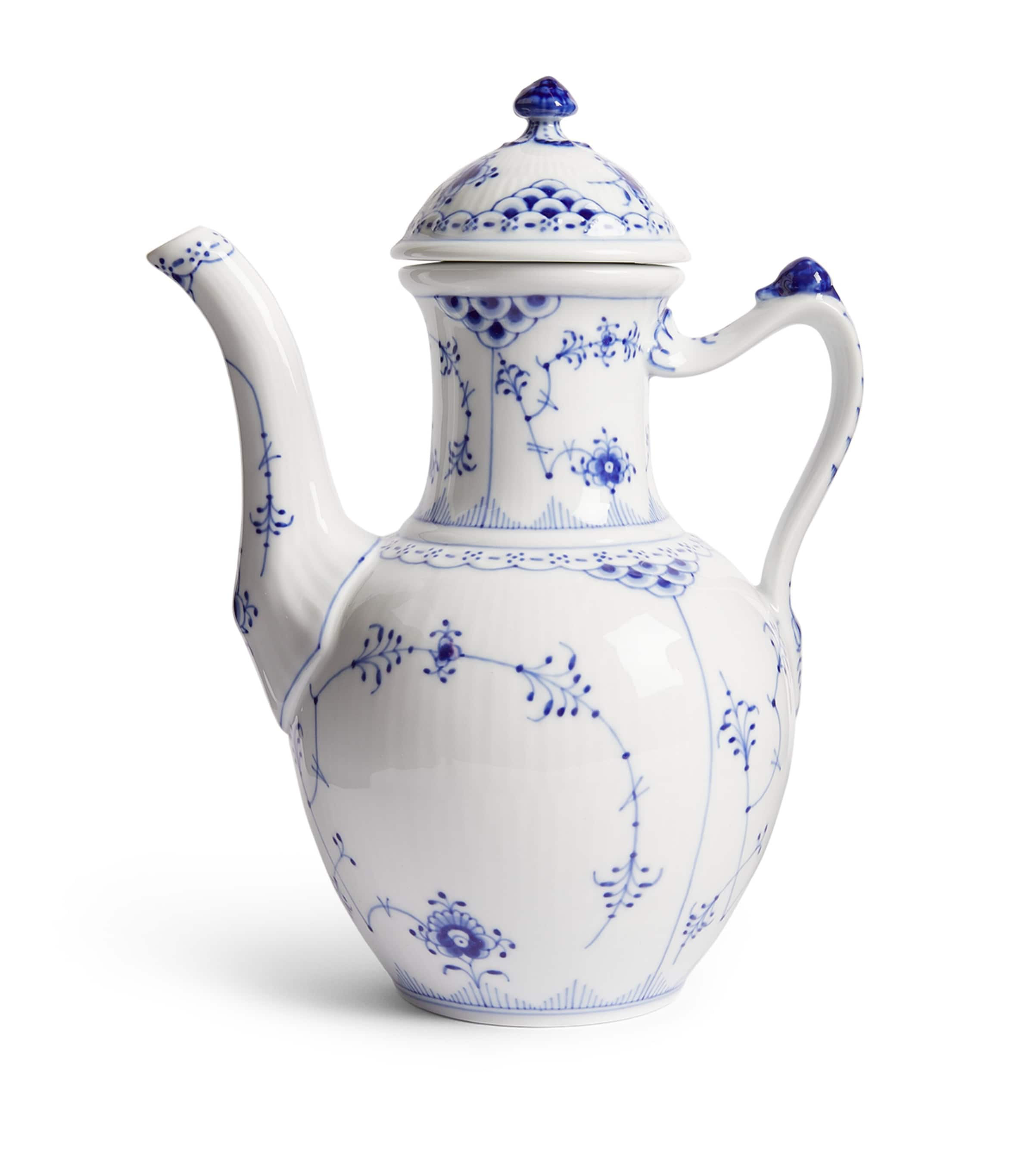 Royal Copenhagen Blue Fluted Half Lace Coffee Pot In White