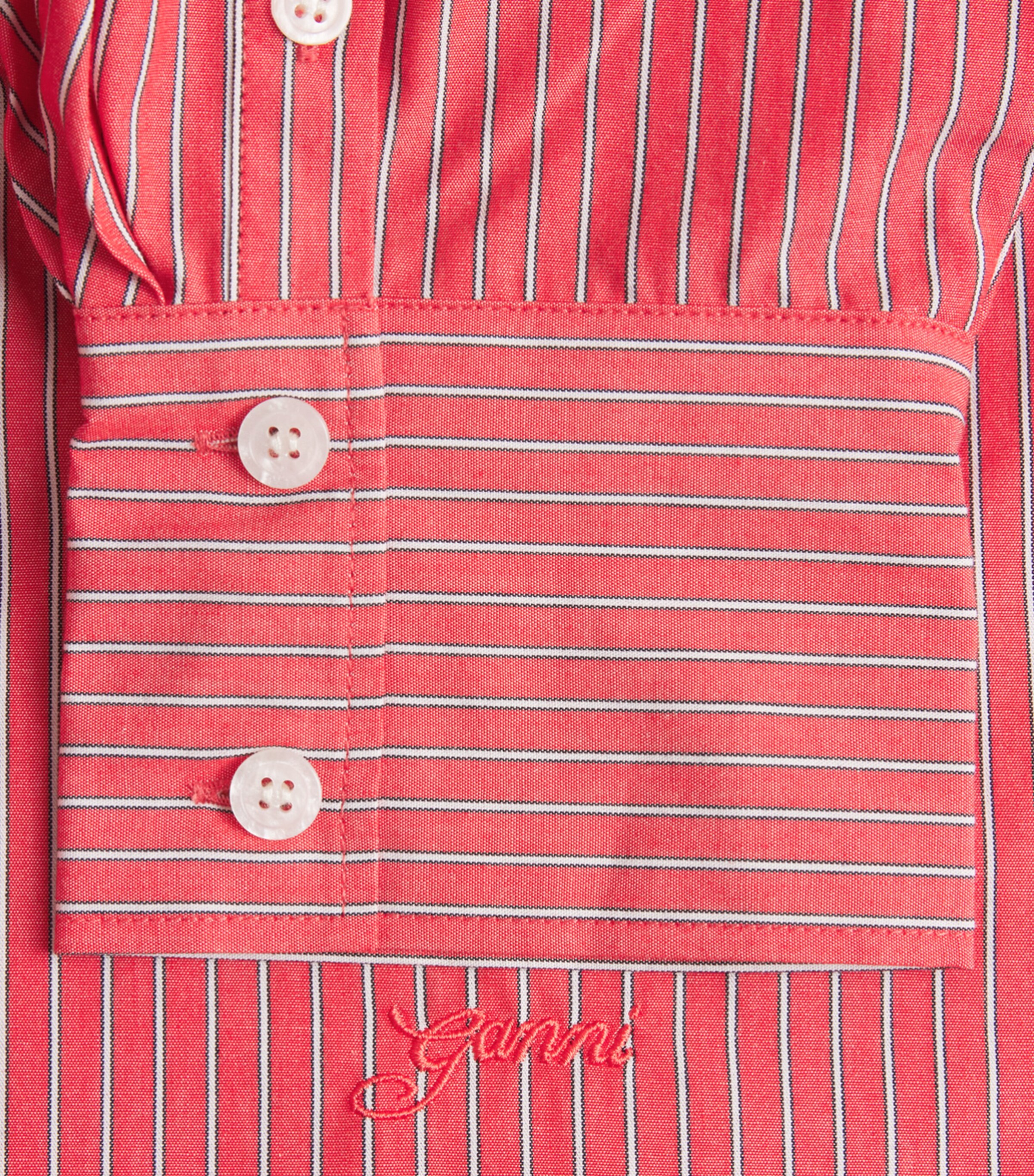 GANNI Womens Cotton Stripe Oxford Shirt High Risk Red Image 6