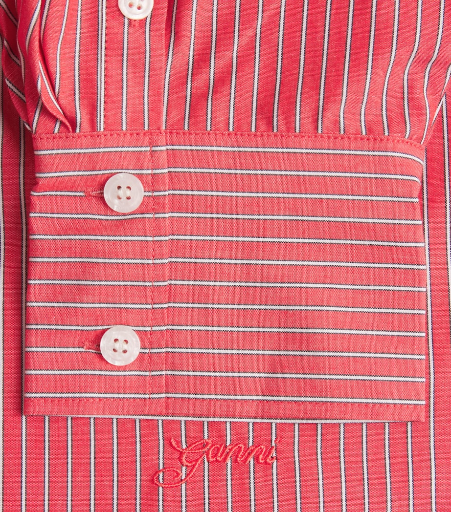 GANNI Womens Cotton Stripe Oxford Shirt High Risk Red Image 6