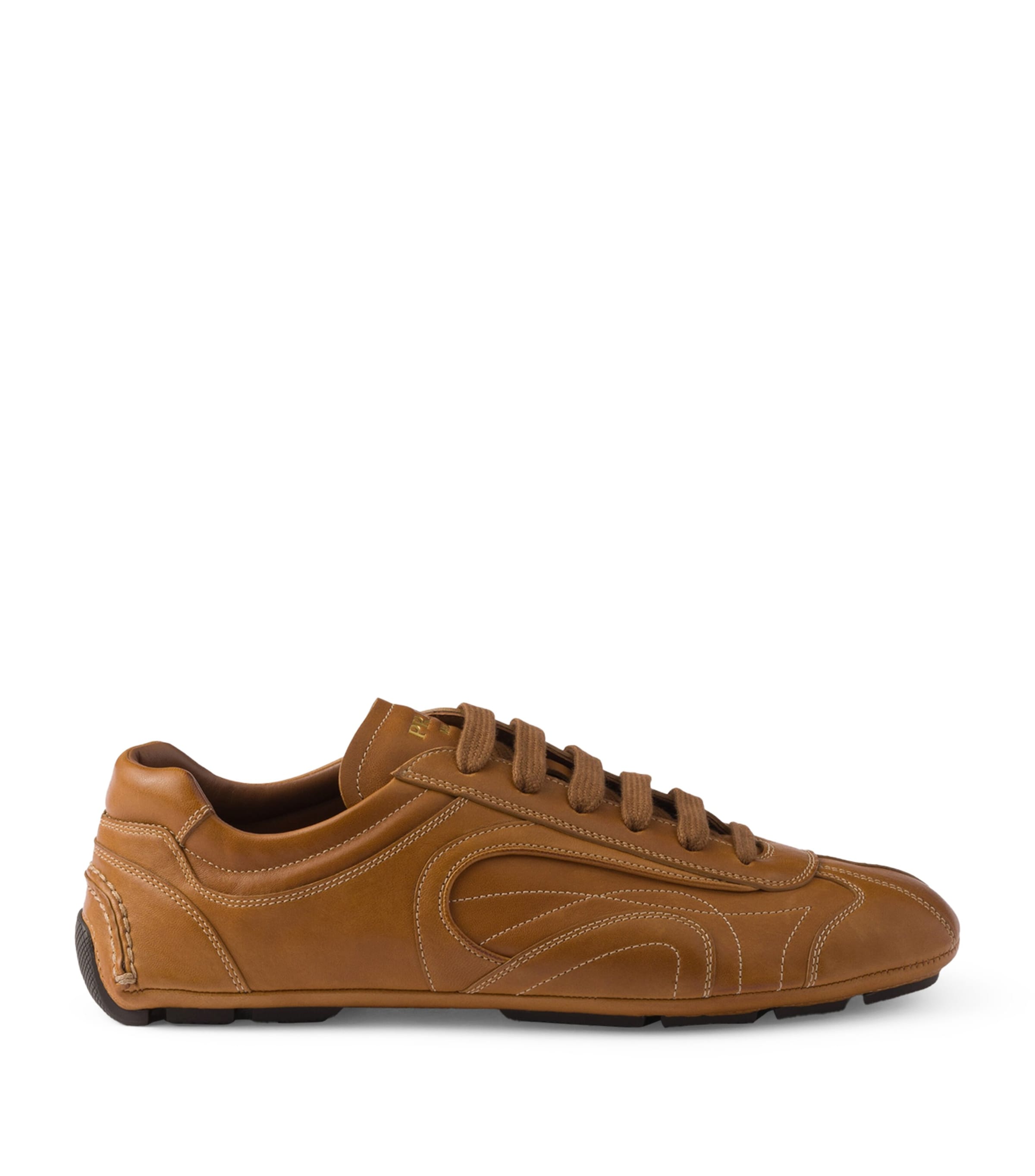 Prada Brown Nappa Leather Antiqued Sneakers | Harrods UK