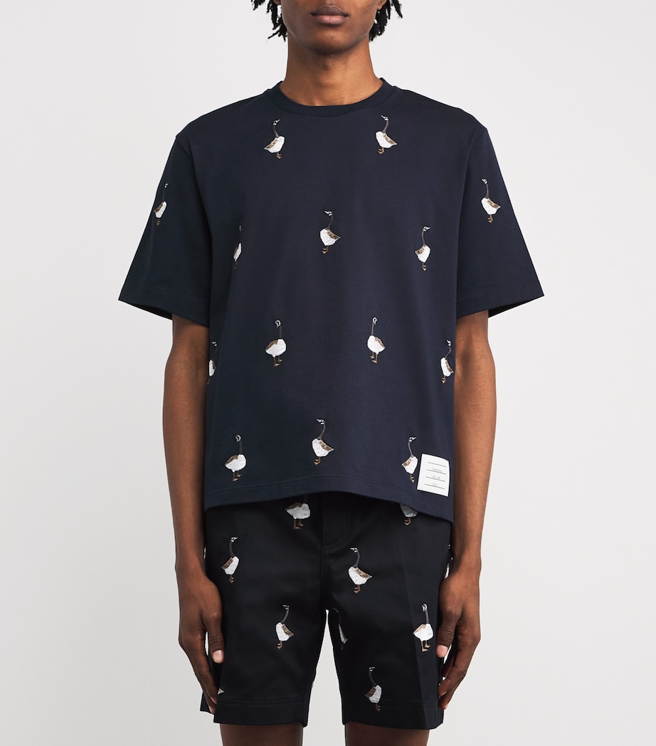 Cotton Embroidered Geese T-Shirt NAVY Image 3