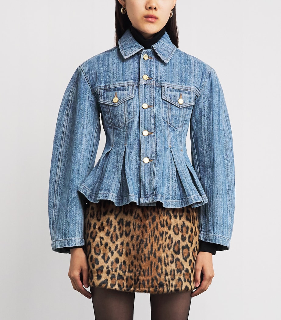 Pleated Stripe Denim Jacket 566 MID BLUE STONE Image 3