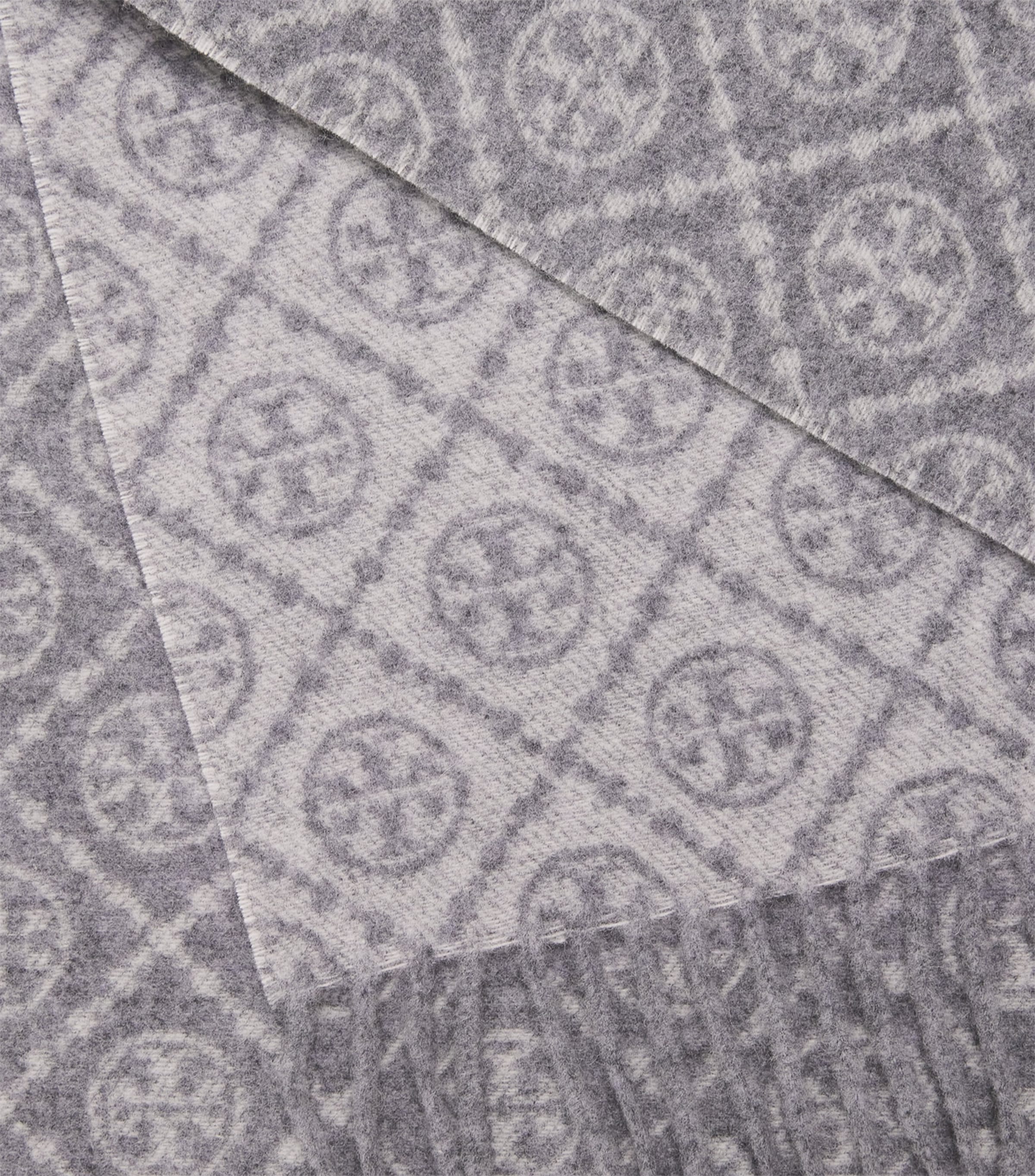 Tory Burch Wool-Cashmere Monogram Scarf Gray Image 3