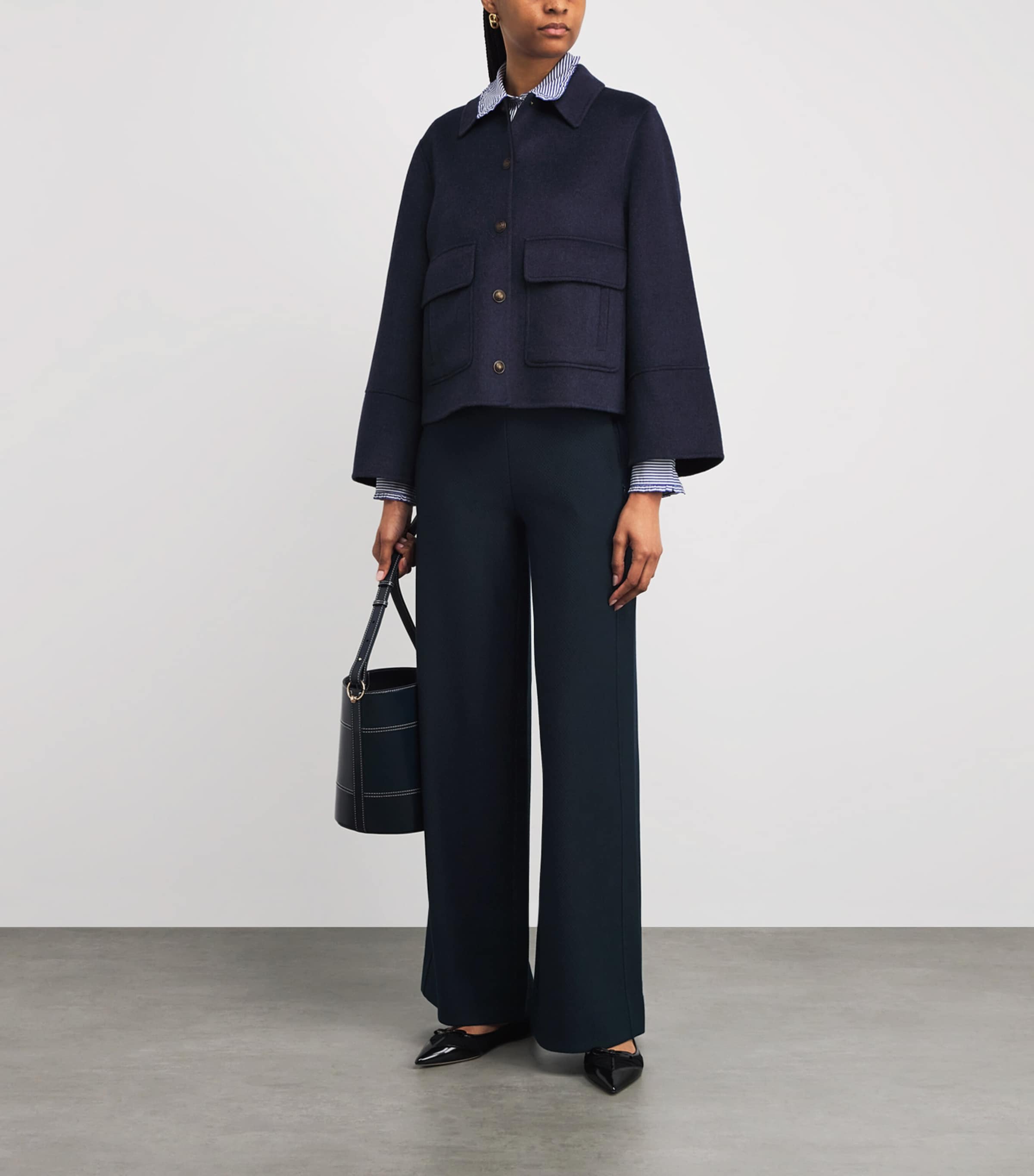 Cable Jacquard Wide-Leg Trousers NAVY Image 2