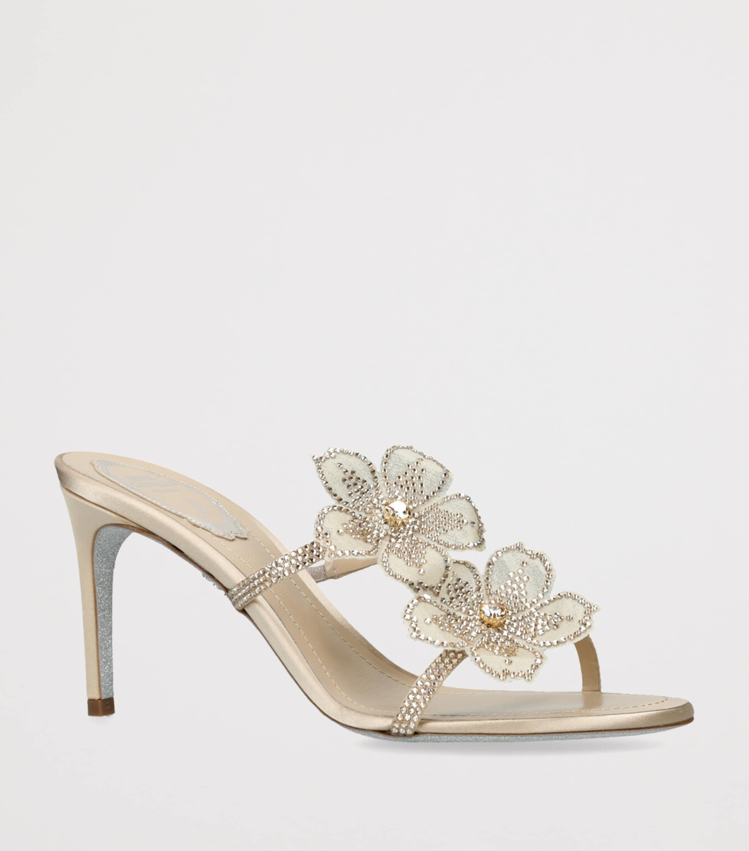 Satin Floral Heeled Sandals 80 GOLD COMB Image 3
