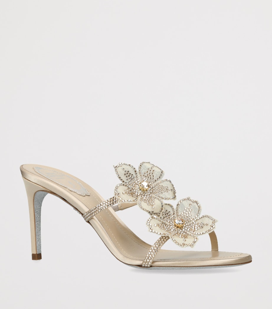 Satin Floral Heeled Sandals 80 GOLD COMB Image 3