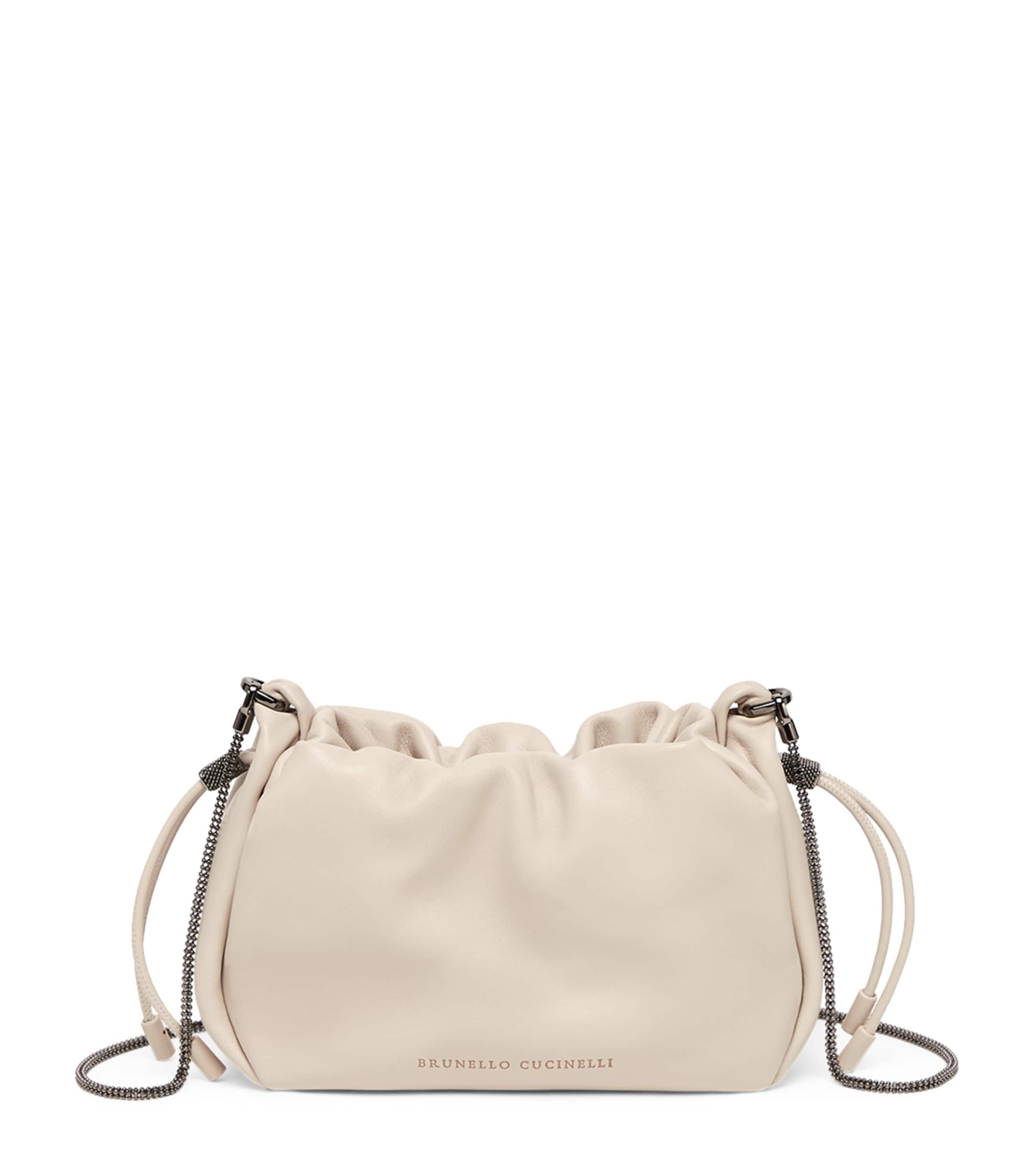 Brunello Cucinelli Women Soft Leather Bucket Bag With Chain Strap In Neutral