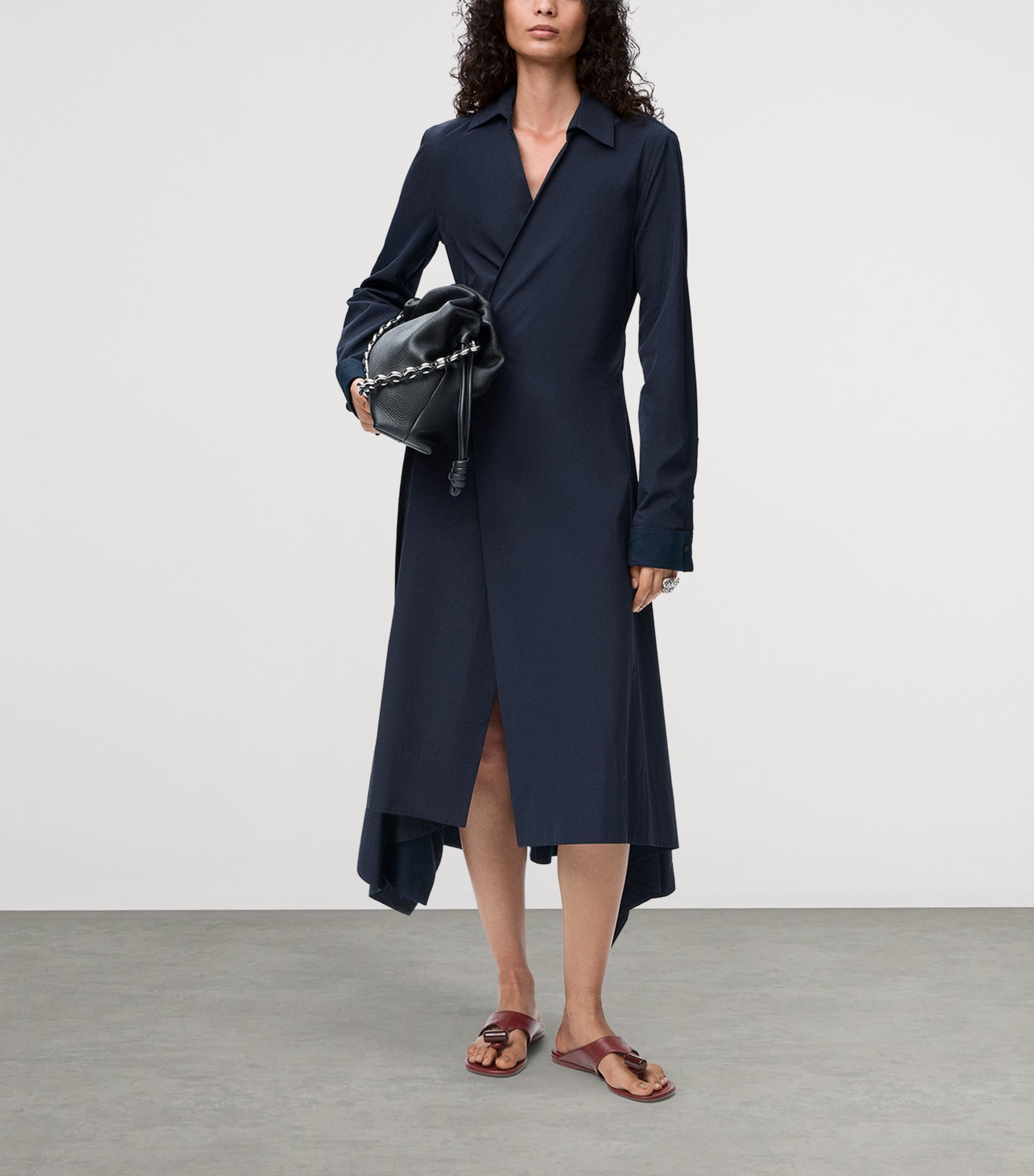 LOEWE Womens Cotton-Blend Asymmetric Midi Dress Navy Blue Image 2