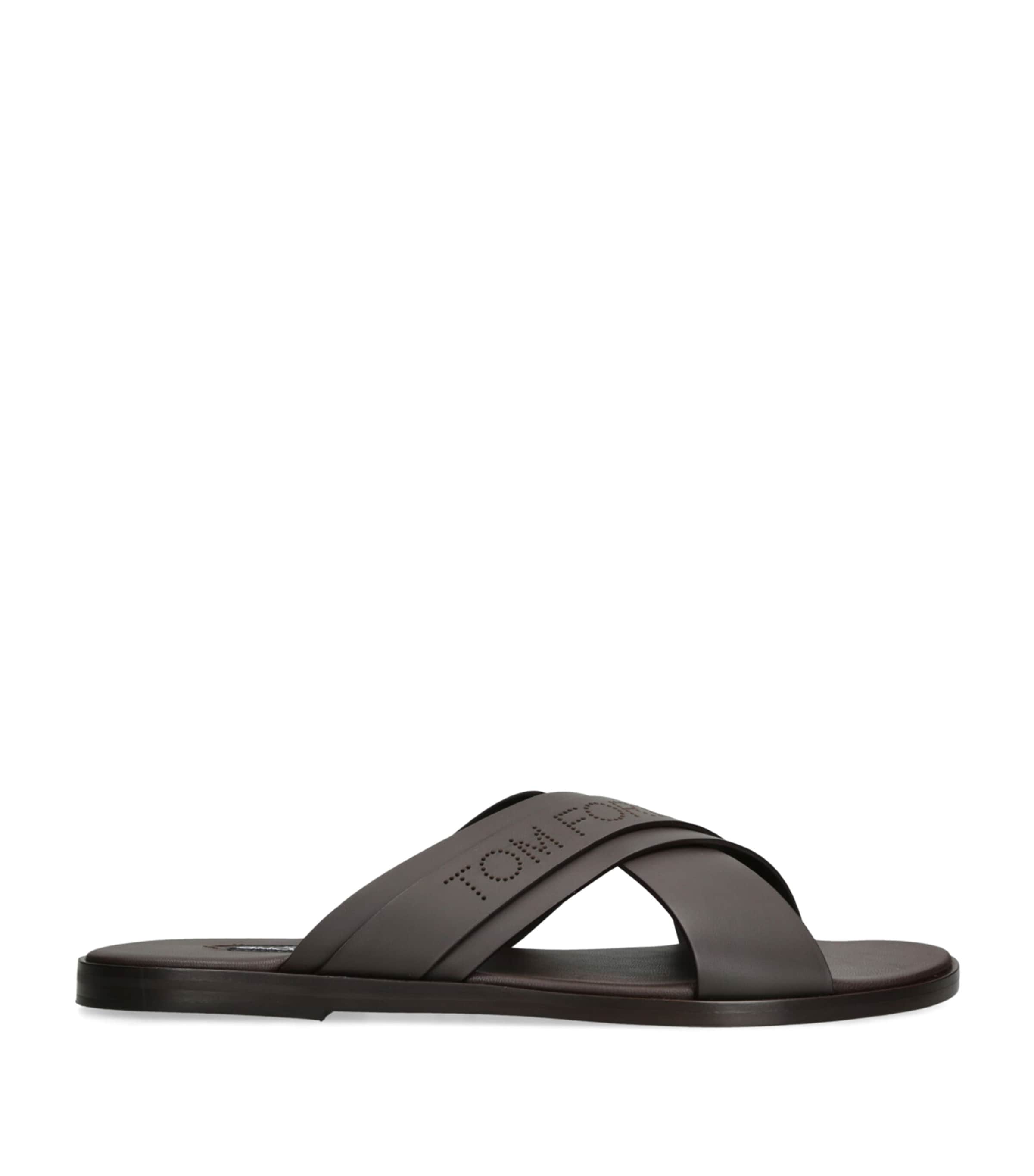 Tom Ford Logo-perforated Slides In Brown