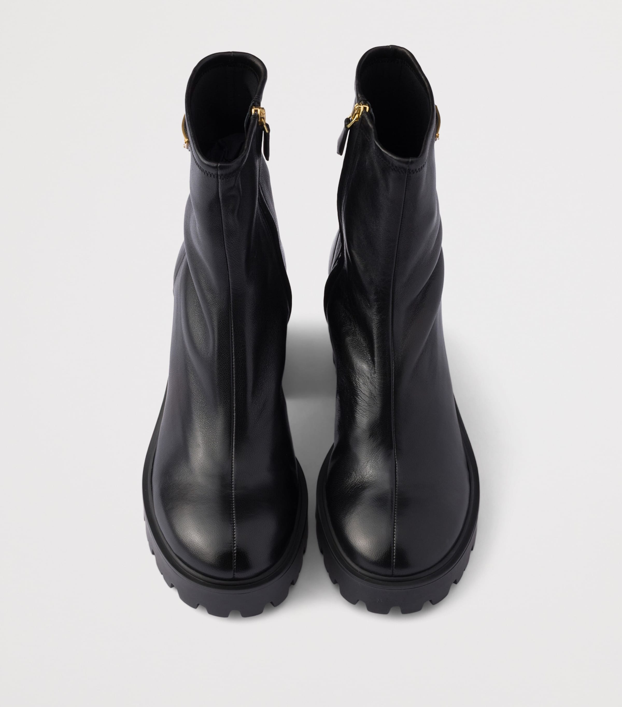 Prada Nappa Leather Logo Stretch Booties Ankle Boots 85 Black Image 3