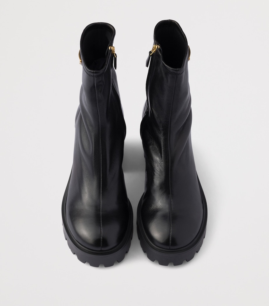 Prada Nappa Leather Logo Stretch Booties Ankle Boots 85 Black Image 3