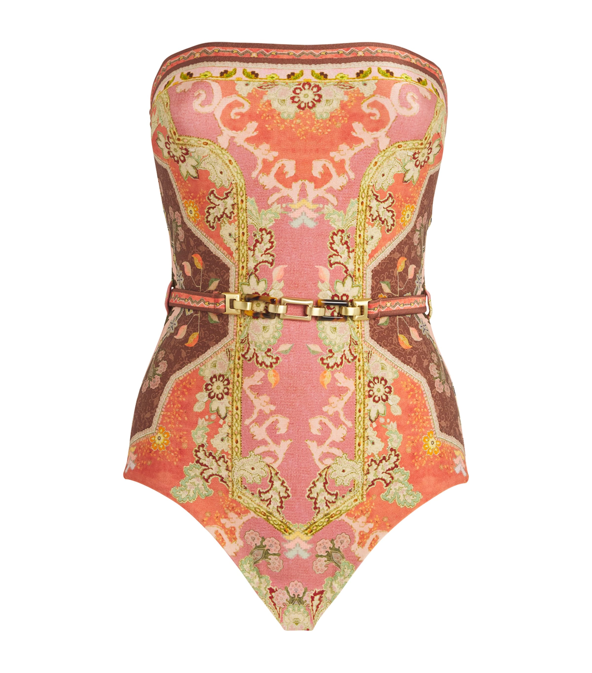 Zimmermann Wylie Belted Bandeau Printed Swimsuit