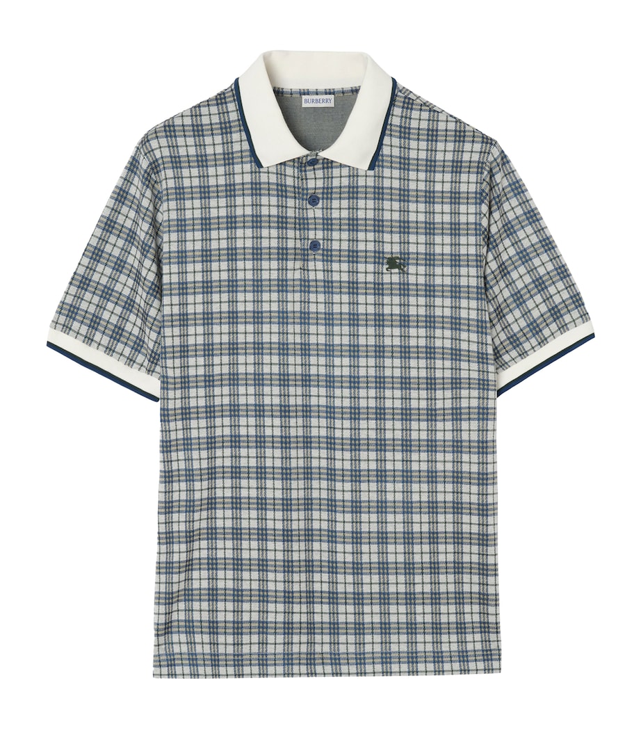 Burberry Mens Jacquard EKD Polo Shirt Peacock Blue Ip Chk Image 1