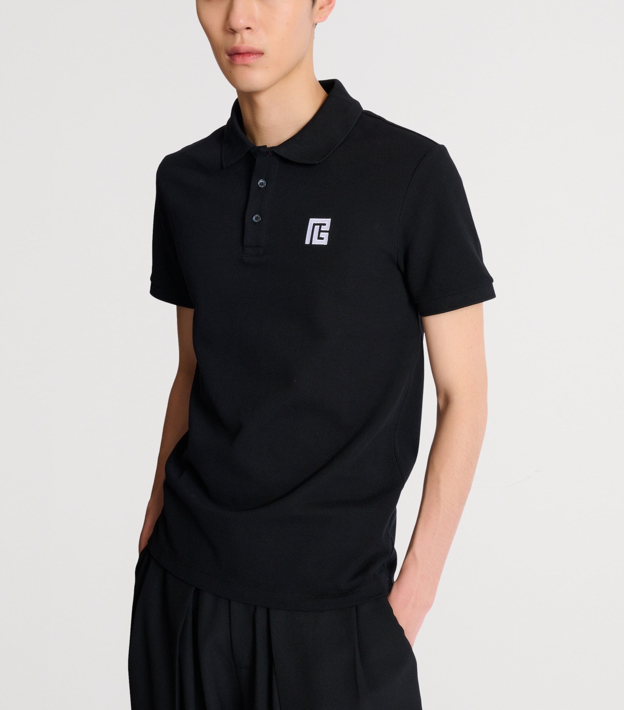 Cotton Logo-Embroidered Polo Shirt EAB NOIR/BLANC Image 5