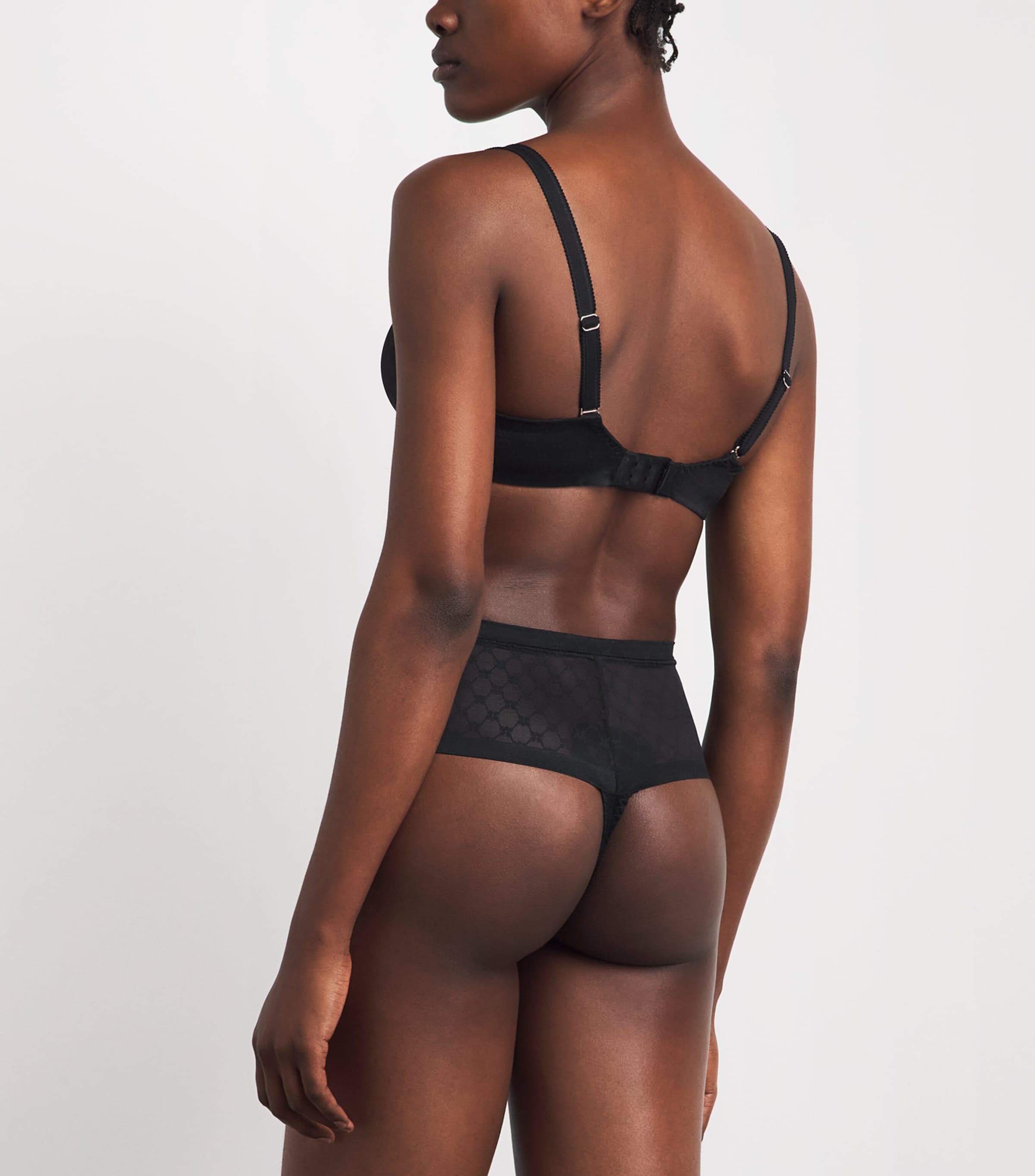 Simone Perele Womens Lace Plume High-Waist Thong Black Image 3