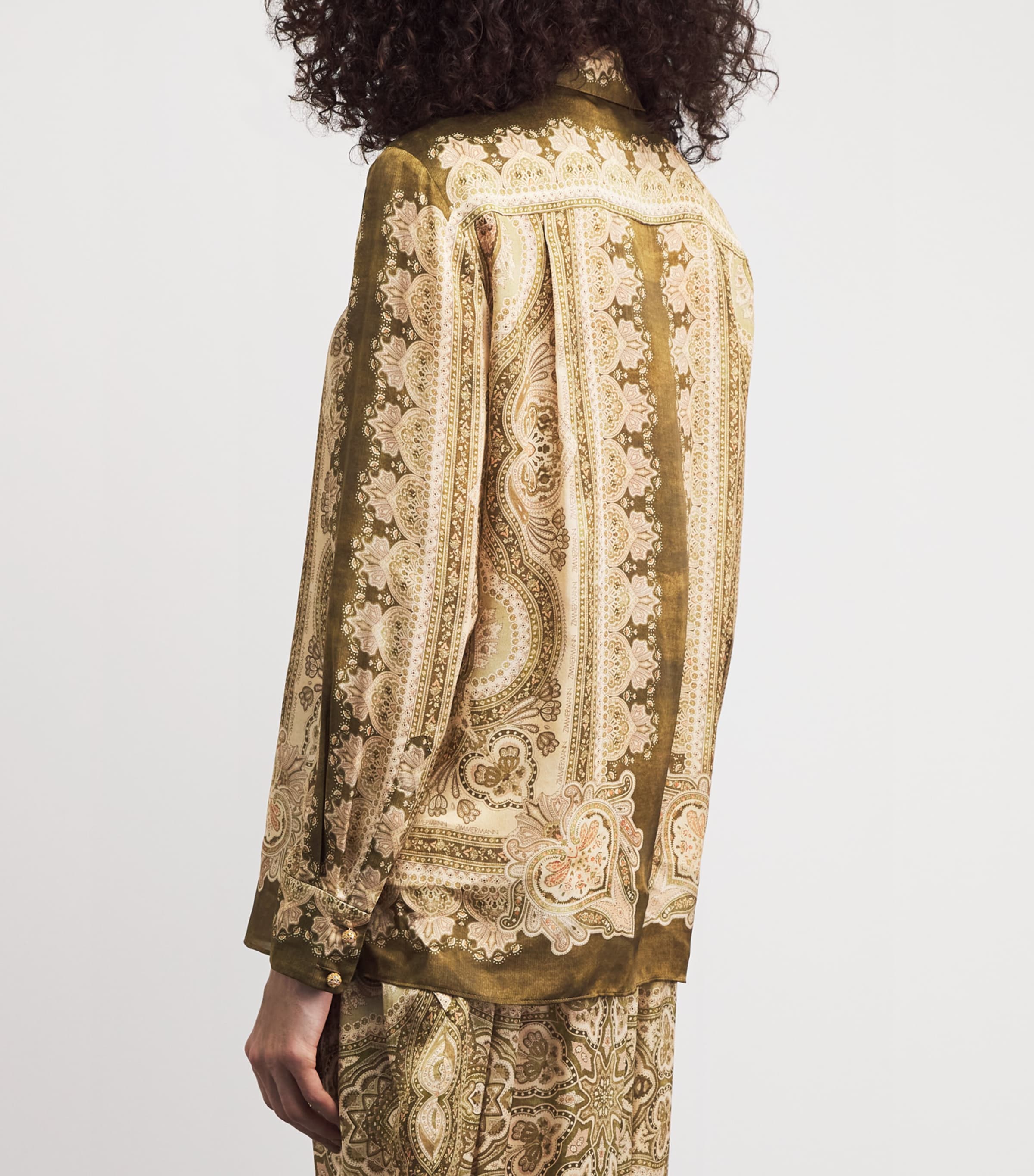 Zimmermann Womens Silk Satin Luna Shirt Olive Perla Paisley Image 5