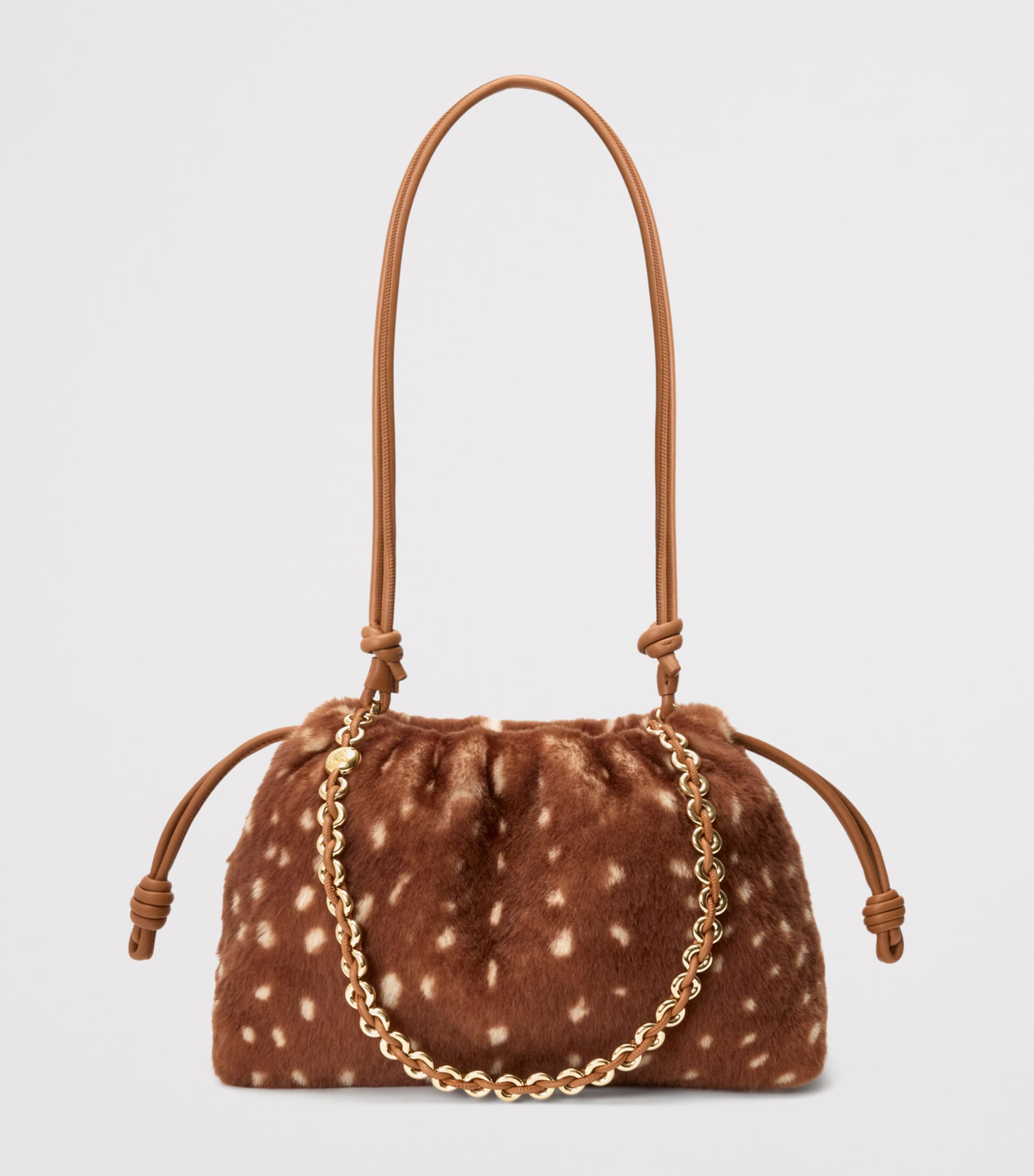 Medium Shearling Flamenco Shoulder Bag BROWN/WHITE Image 6