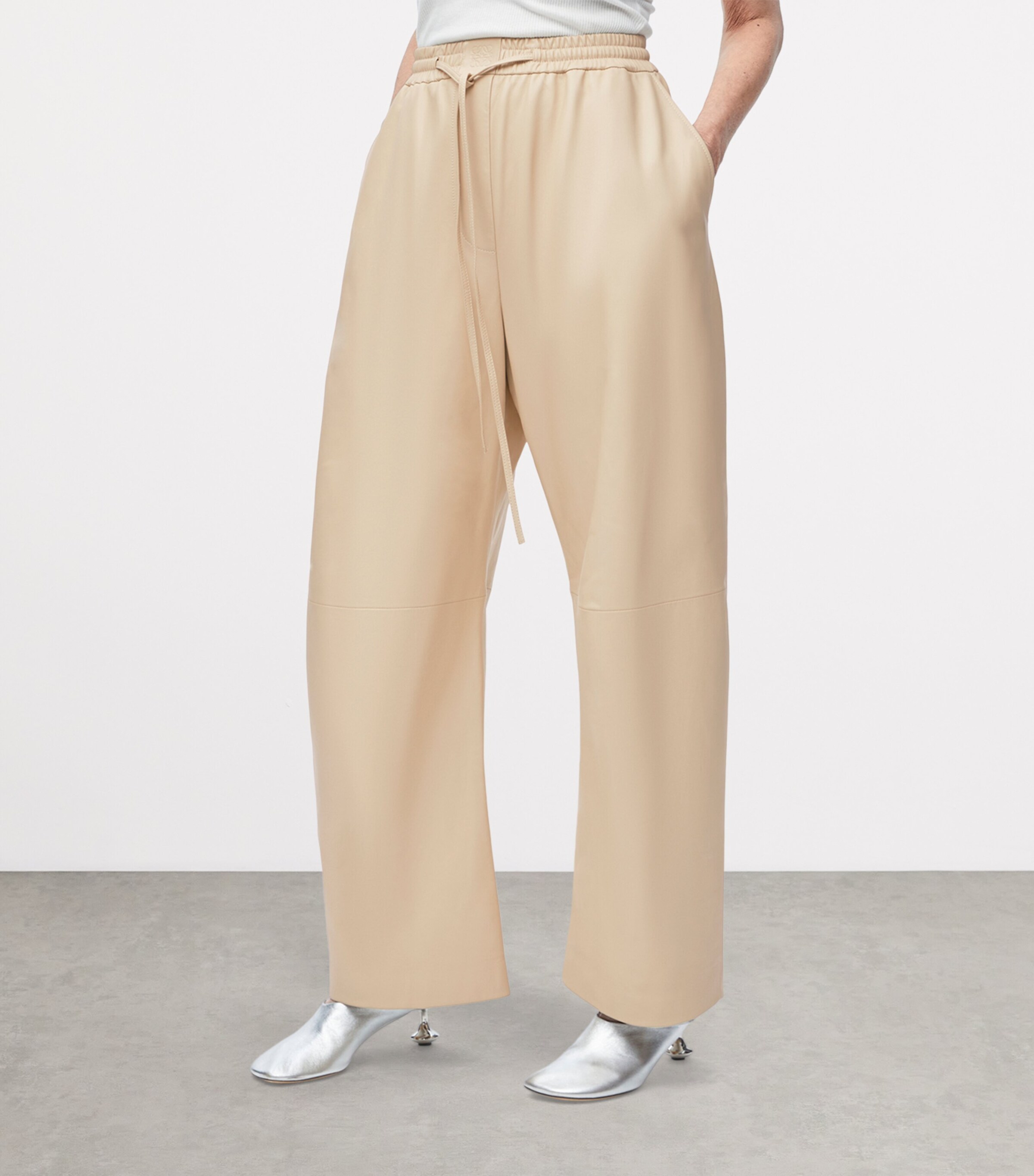 EXCLUSIVE Lambskin Wide-Leg Silver Capsule Barrel Trousers BEIGE Image 3