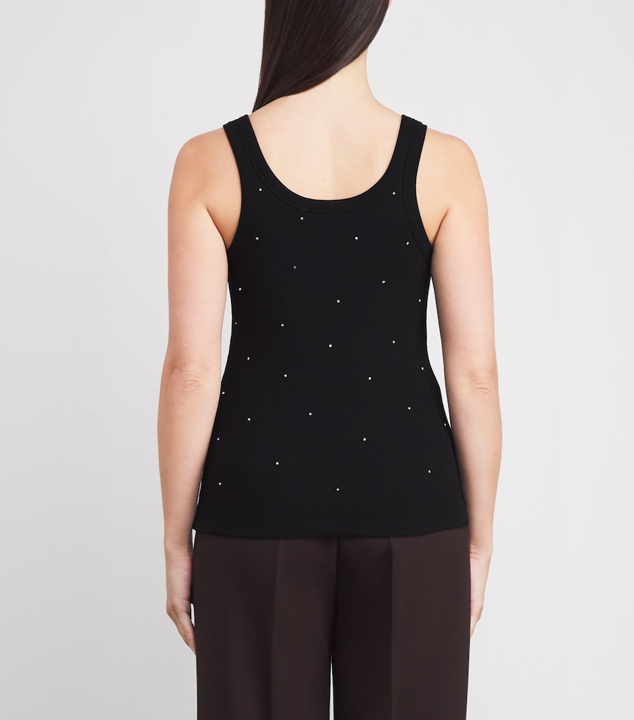 Stretch-Cotton Diamanté Tank Top BLACK Image 4