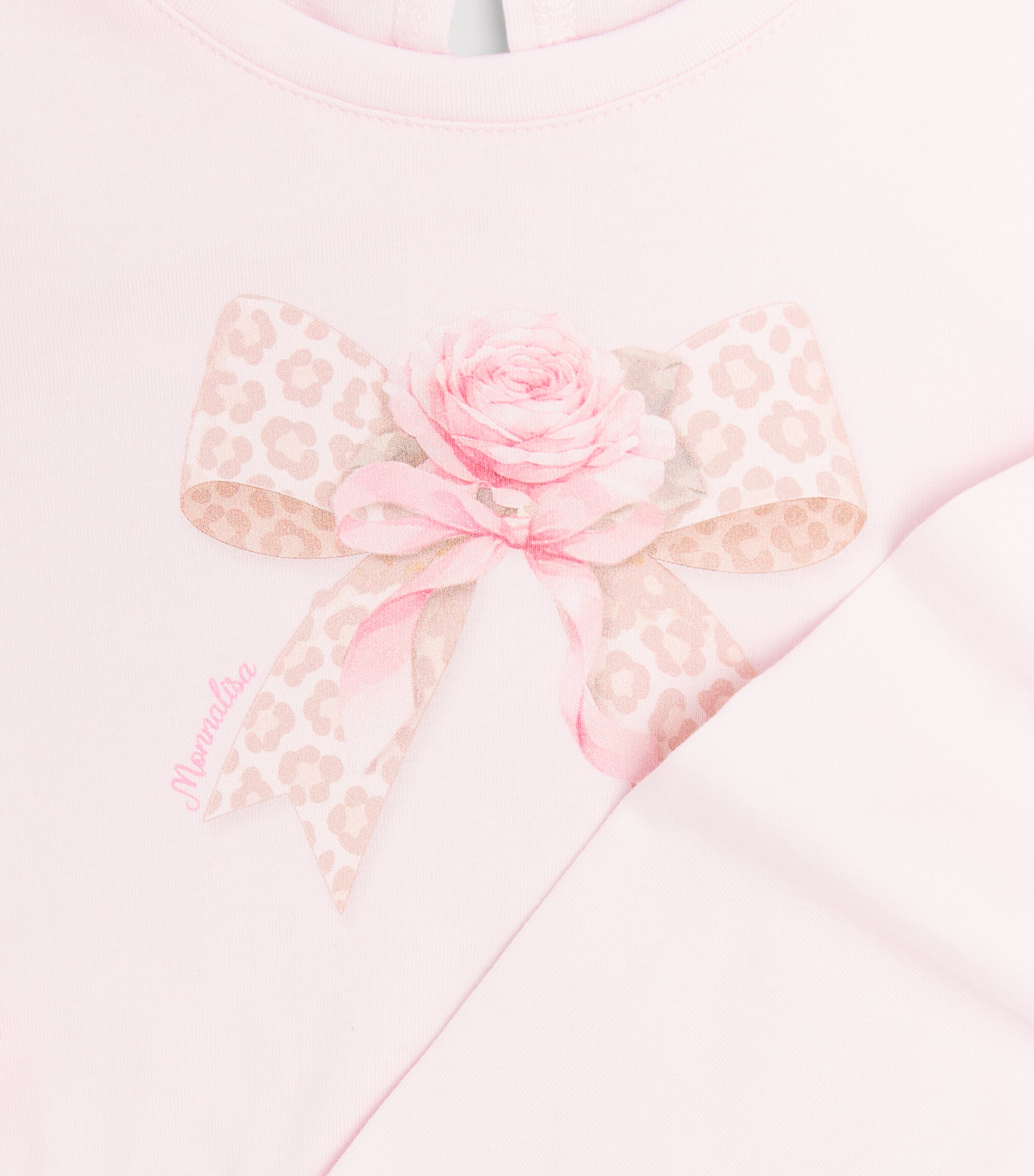 Monnalisa Cotton Bow Print T-Shirt (6 Months-6 Years) Rosa Antico Image 3
